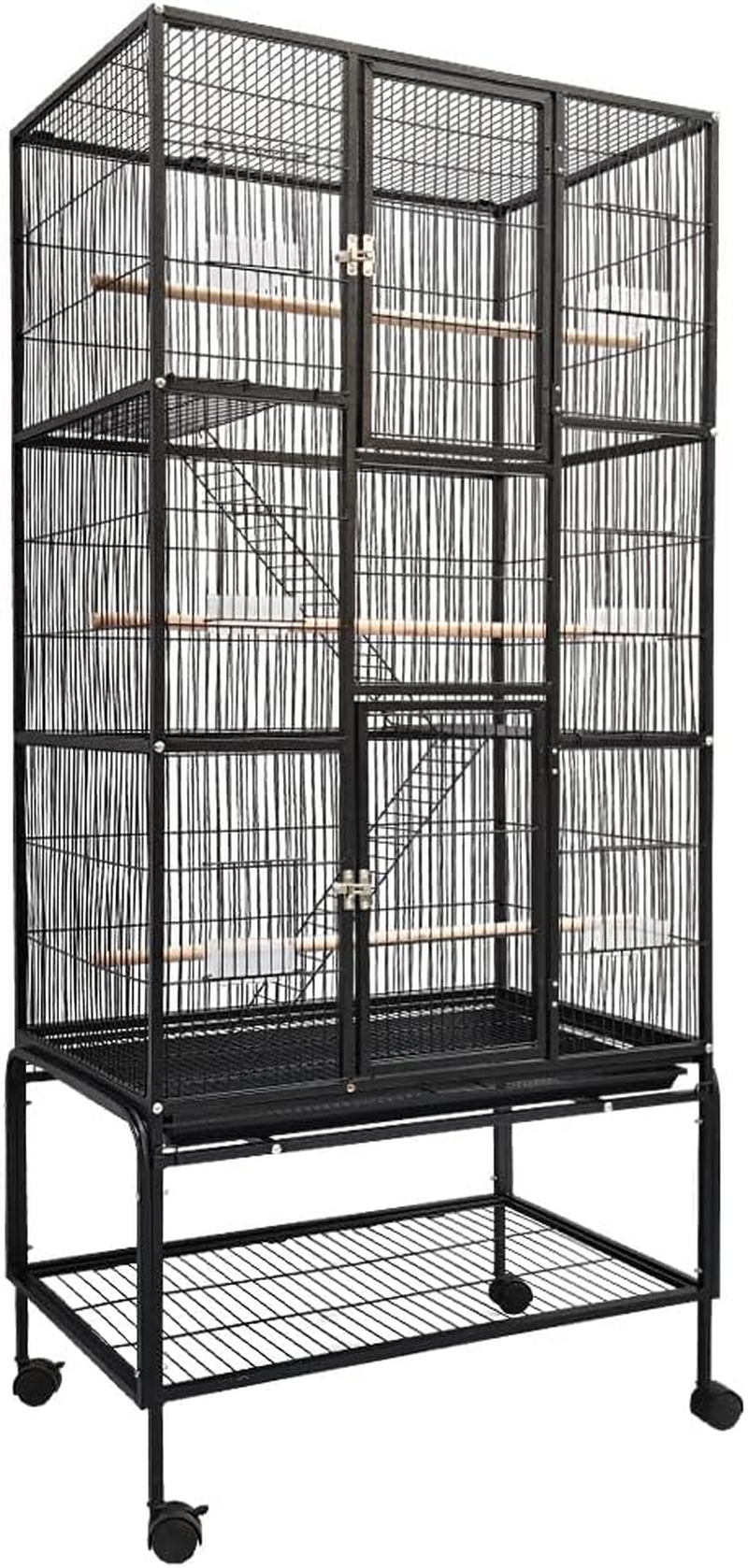 Taily 176Cm Large Bird Cage Stand-Alone Aviary Cages Travel Stand Budgie Parrot Birdcage with Removable Tray Black image number 5
