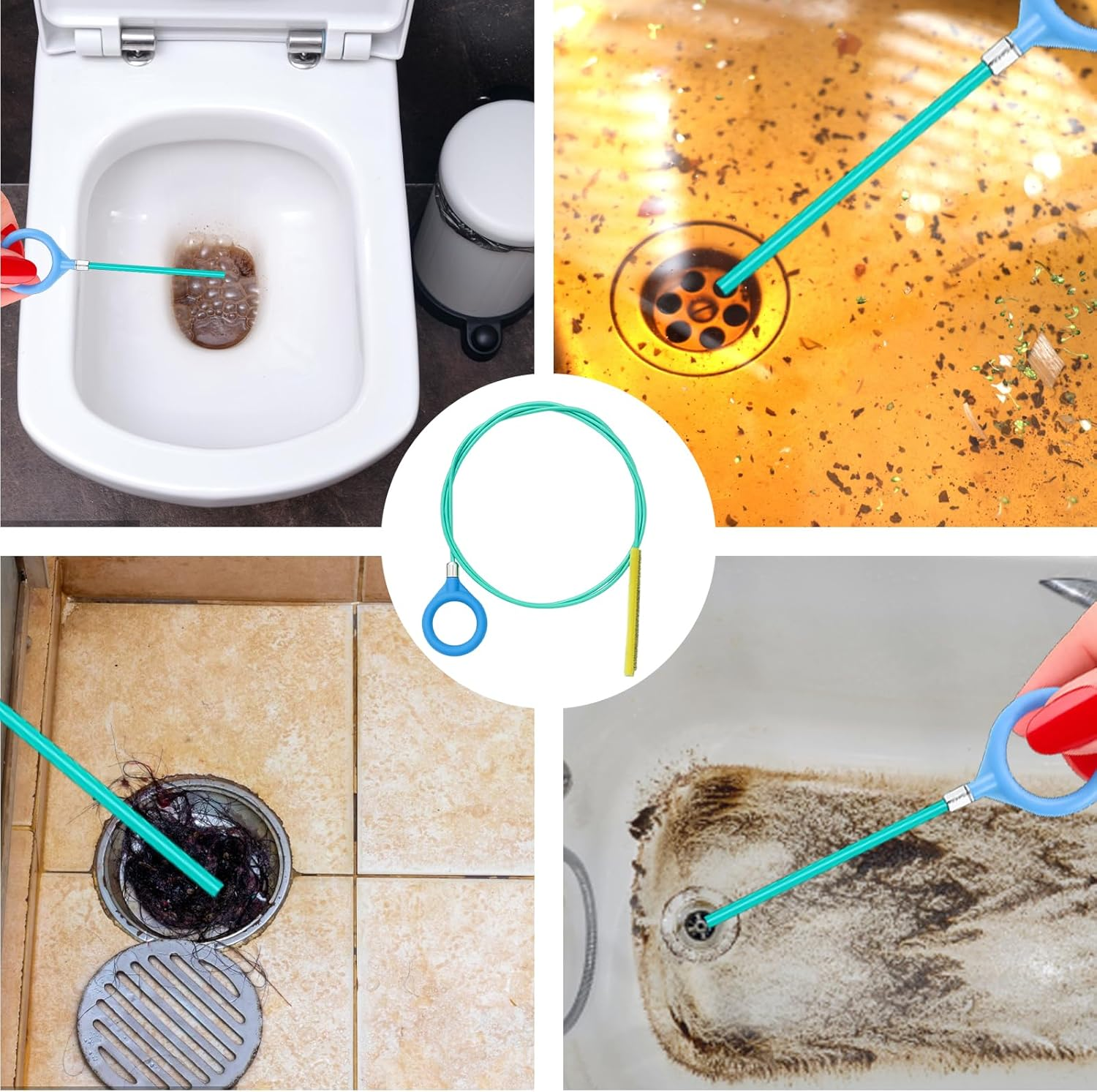 6 Piece Drain Cleaner Spiral, Pipe Cleaning Spiral for Kitchen and Bathroom, Flexible Drain Snake for Removing Hair and Blockages, Drain Spiral Set for Household and Professional image number 1