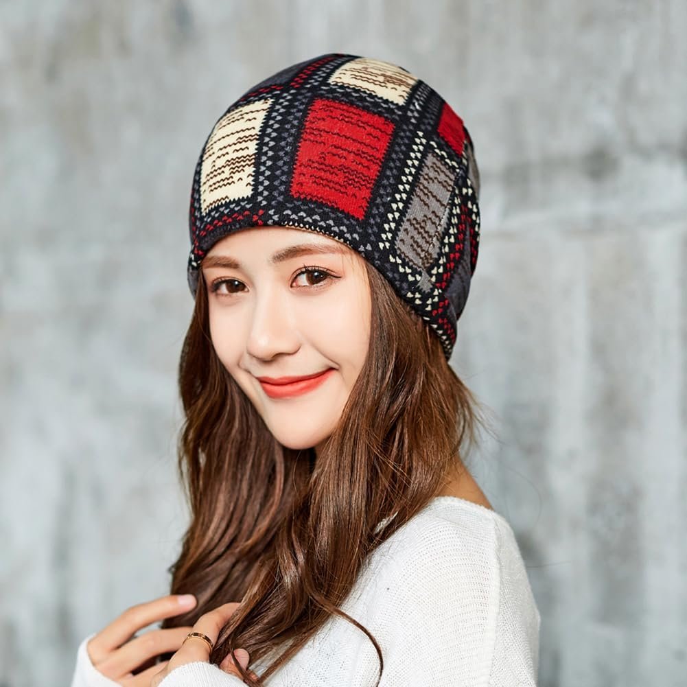 Glamorstar Floral Lace Beanie Hat Chemo Cap Stretch Slouchy Turban Headwear - 2 Packs G - Blue Coffee image number 7