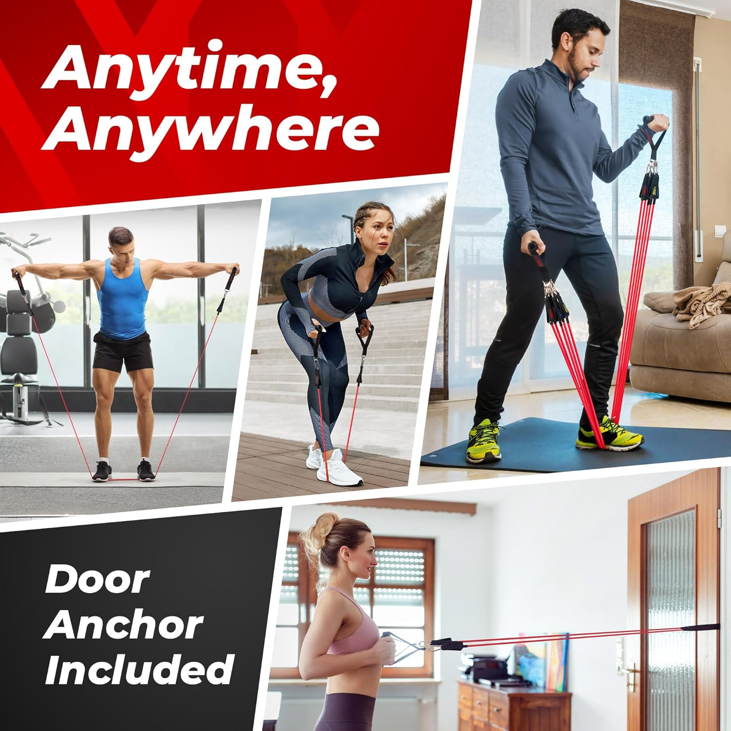 Tube Resistance Bands, 5 Exercise Bands, 10&ndash;50 Lb, Tough Exercise Equipment Made of Durubbex, Resistance Bands for Working Out W/Ankle Straps & Door Anchor, Fitness & Workout Equipment image number 4