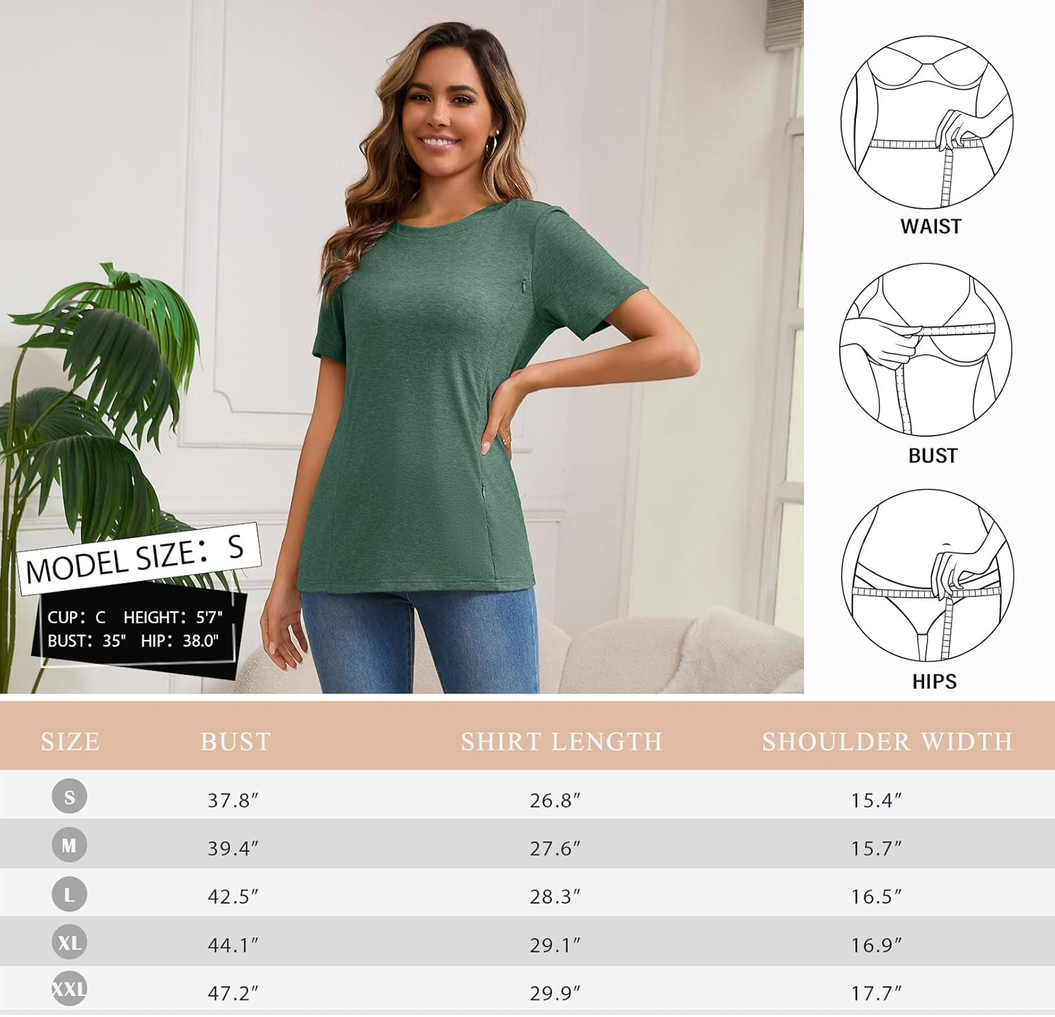 GINKANA Women'S Nursing Shirts Short Sleeve Breastfeeding Tshirt with Hidden Zippers Loose Fit Nursing Tops