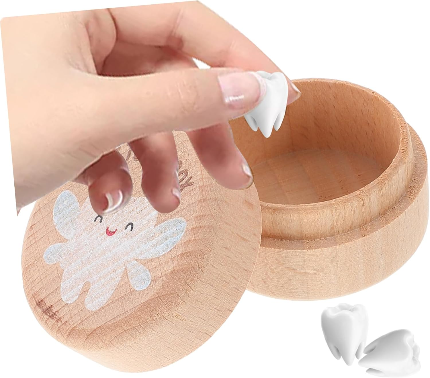 Zerodeko 2Pcs Wooden Cute Tooth Box Keepsake Storage for First Lost Teeth Boy Girl Girls Boys image number 6