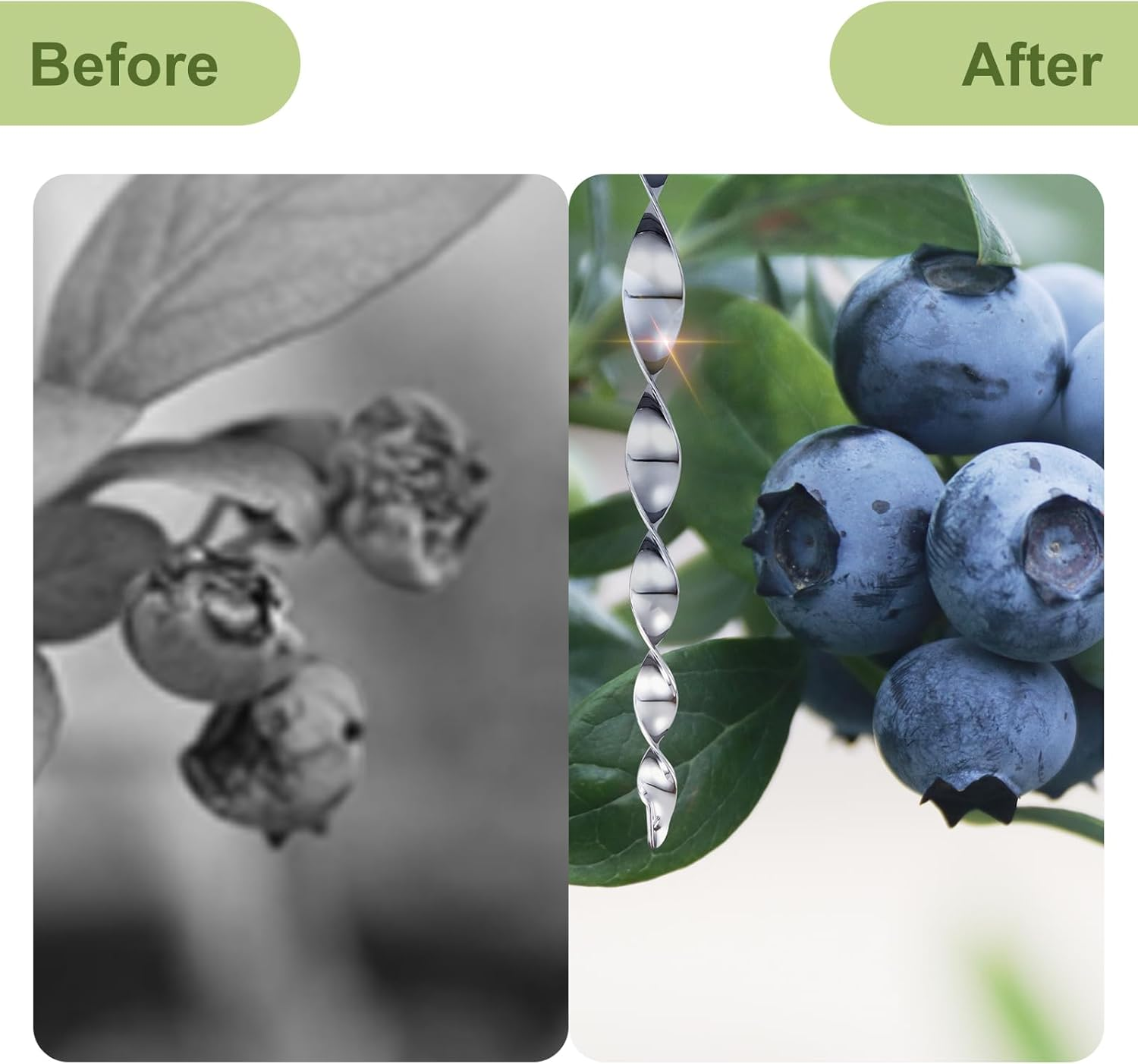 OFFO Bird Deterrent Scarer Rods, 30Cm (11.5 Inches) Reflective Device Outdoor to Keep Pigeon and Woodpecker Away from Garden or Yard, 15 Pcs, Silver image number 6