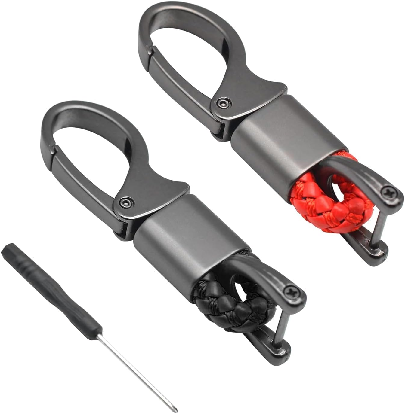 2PCS Car Key Fob Keychains, 360 Degrees Rotatable Leather Keys Chain Holder with Anti-Lost D-Ring, Universal Sturdy Metal Key Chains with Screwdriver for Women and Men image number 5