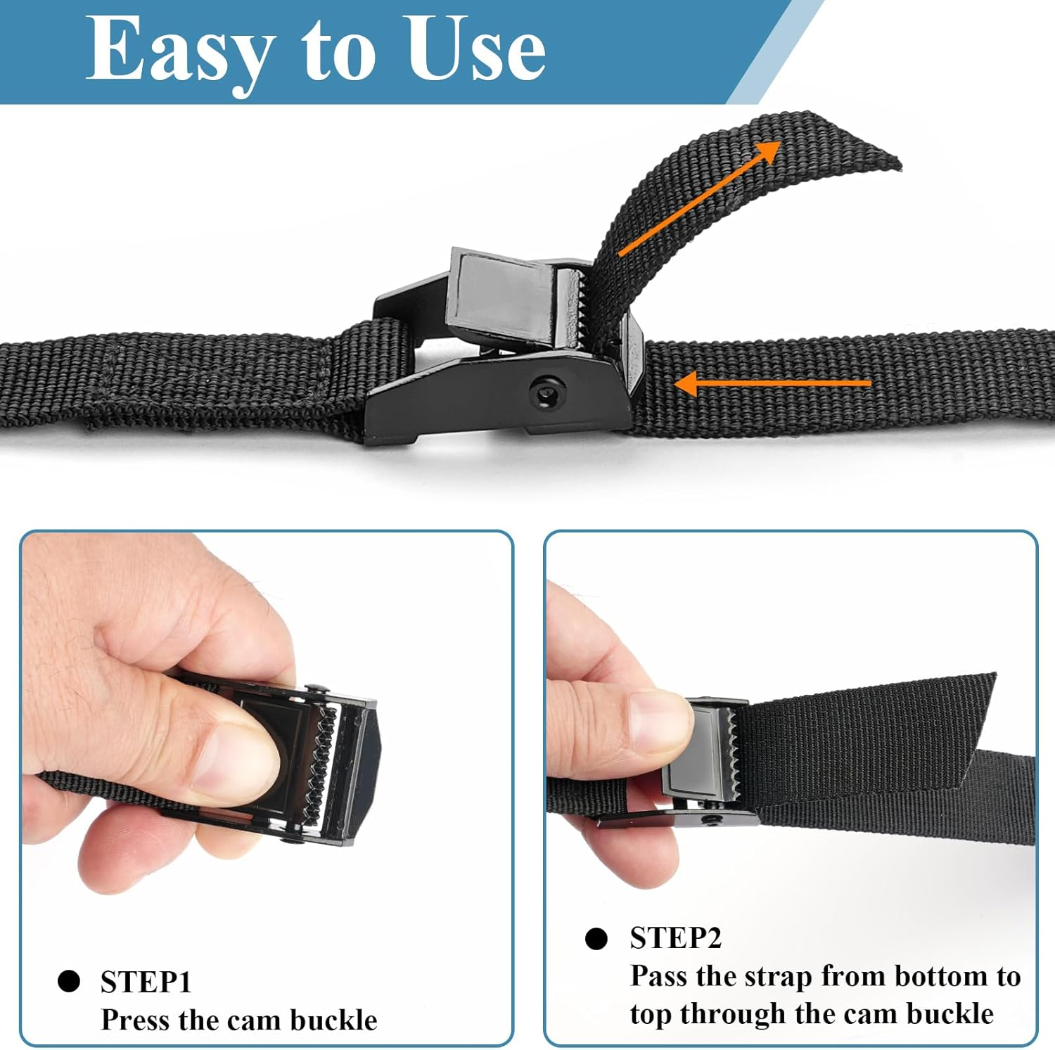 PEASUG Tie down Straps, 4 Pcs Lashing Small Ratchet Straps with Buckles, 0.78" X 5' Adjustable Simple Cinch Cam Pull Suitable for Trucks, Cargo, Luggage Black image number 4