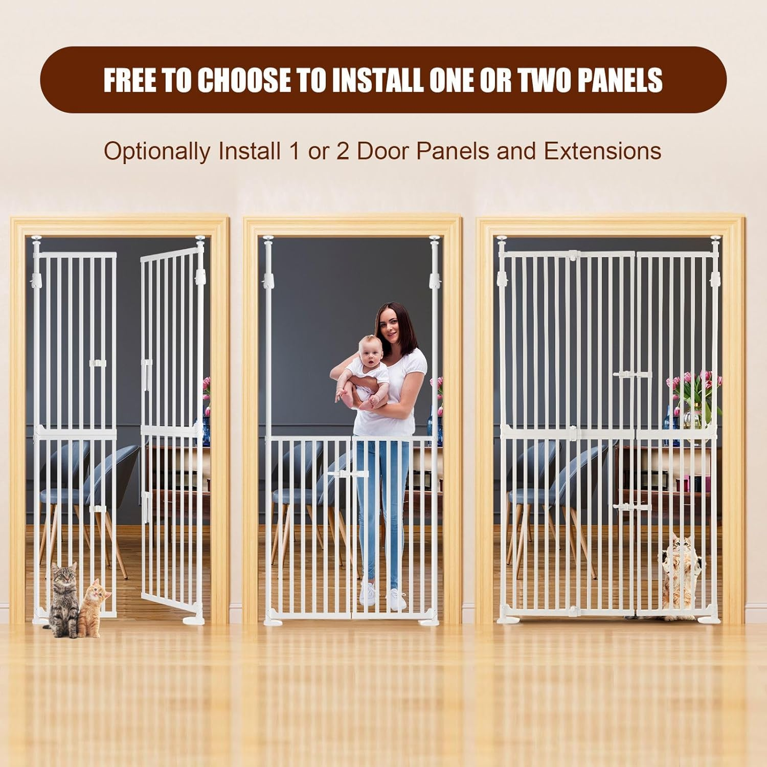 Pet Scene 185CM Retractable Pet Safety Gate for Dog Cat Adjustable Width 85-122CM, Extra Tall Fence Enclosure Guard Security Barrier Fencing for Stairs Doorway Kitchen, Measure Height 190-250CM, White - White - Extend Width 85-122Cm image number 5