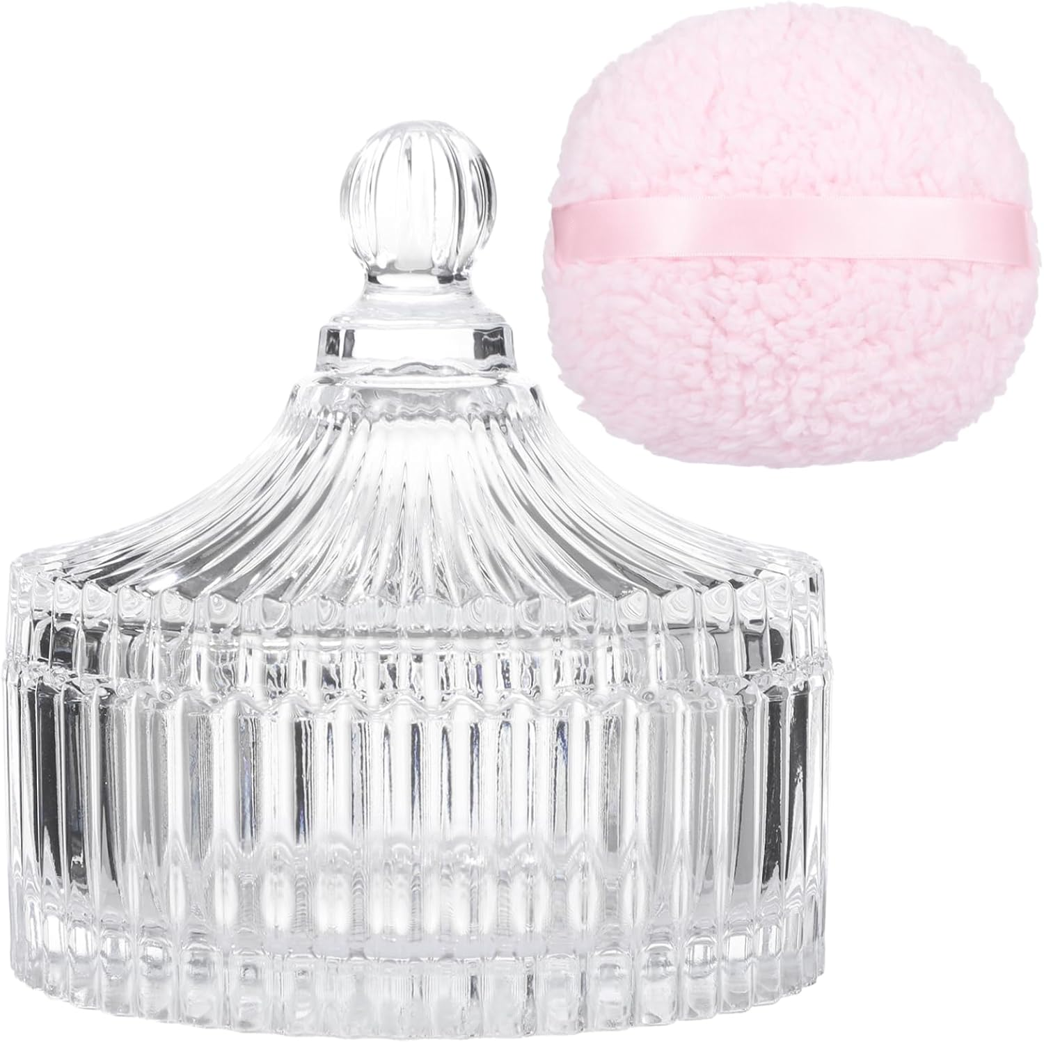 2 PCS Glass Powder Puff Container Set, Decorative Jars with Lid, Large Powder Puffs, Ideal for Adult Body Application image number 2