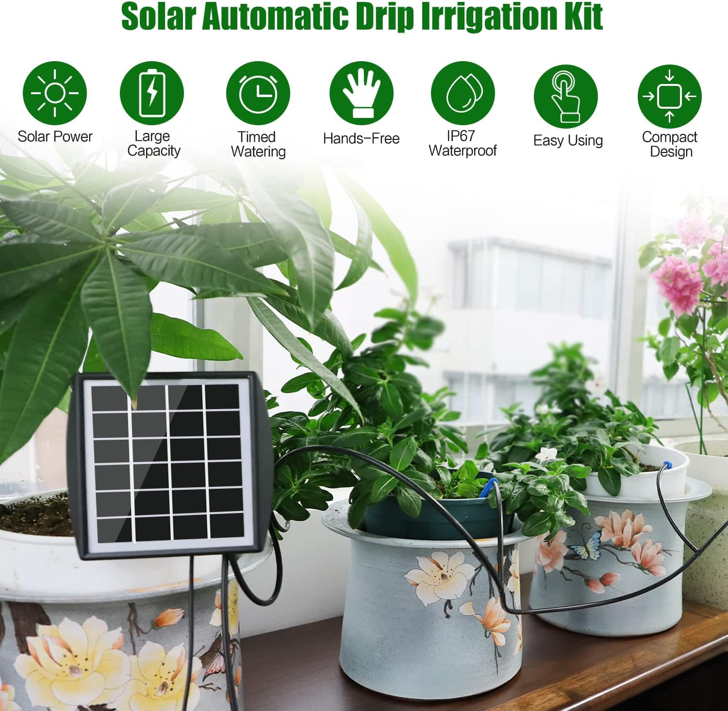 Solar Automatic Drip Irrigation Kit System, JIYANG Solar Powered Auto Easy DIY Watering Device Supported Pots Plants, 6-12 Timing Modes with Anti-Siphoning Device (Expansion Kit/Extra Accessories Kit) image number 6