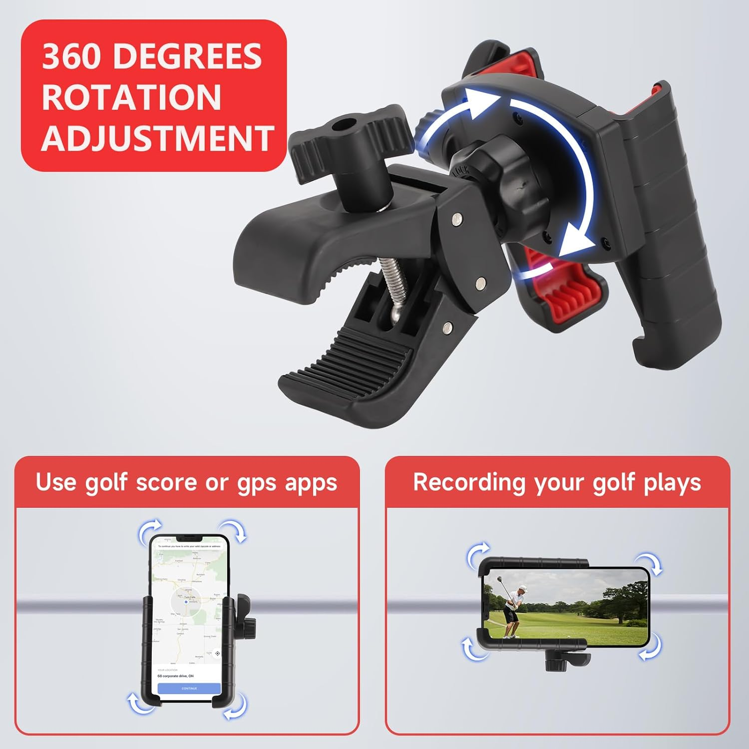 ZEMBSOYA Golf Cart Phone Holder,Bike Phone Holder with 360 Degree Rotation Compatible with Most Smartphones and Phone Cases image number 1