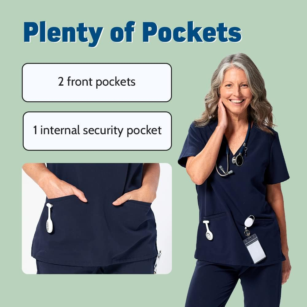 Dr. Woof Apparel Scrub Top for Women - 3 Pocket V-Neck Surgical Scrubs Tops - Short Sleeve Stretch Medical & Nursing Uniform Top for Ladies image number 6