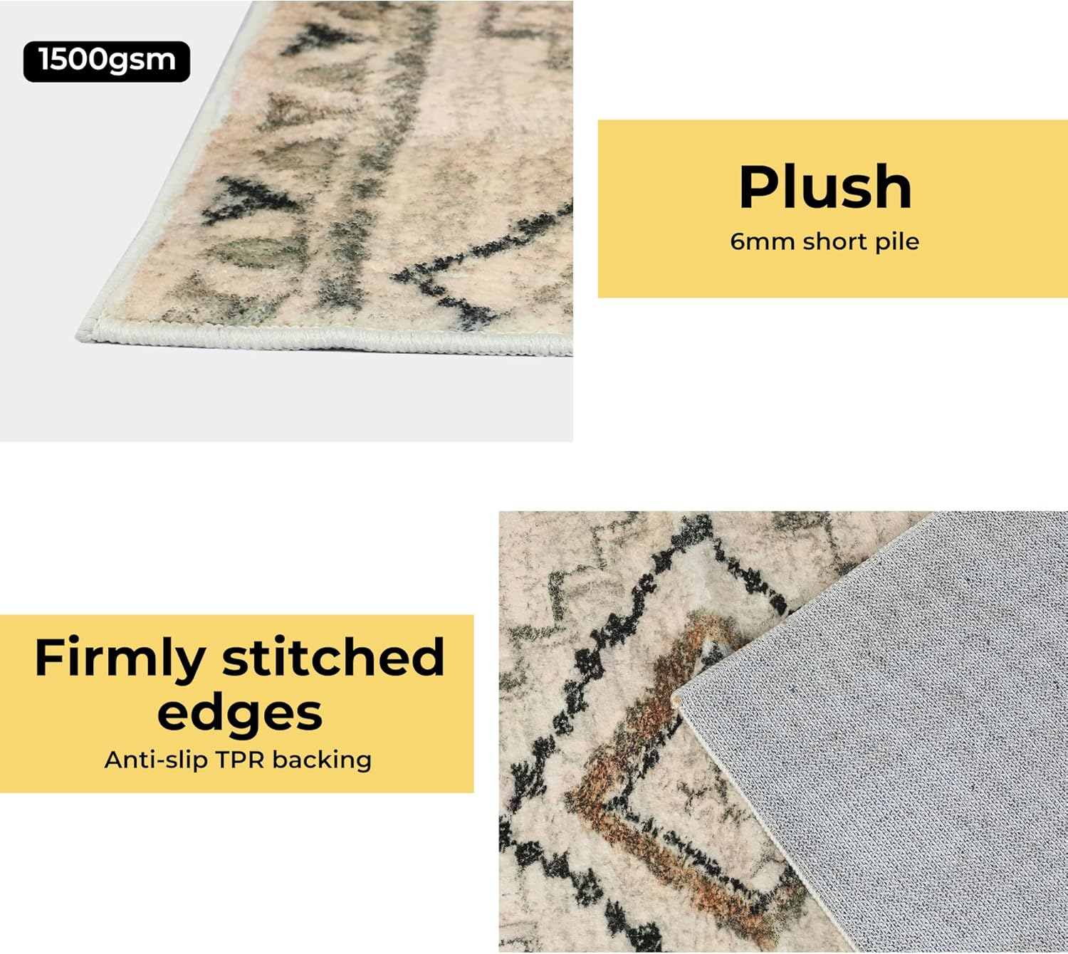 MARLOW Runner Rugs, 180X60Cm Anti-Slip Area Rugs,Low Pile Soft Entry Carpet Washable - Versatile for Hallway, Bedroom, Kitchen, Dining Room, Living Room, Study (Cream)