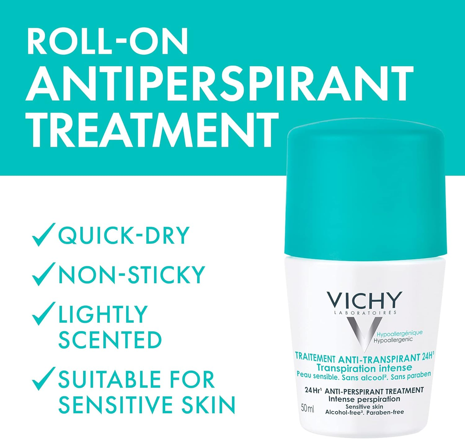 Vichy Intensive Anti-Perspirant 48 Hour Roll-On Deodorant 50 Ml image number 2