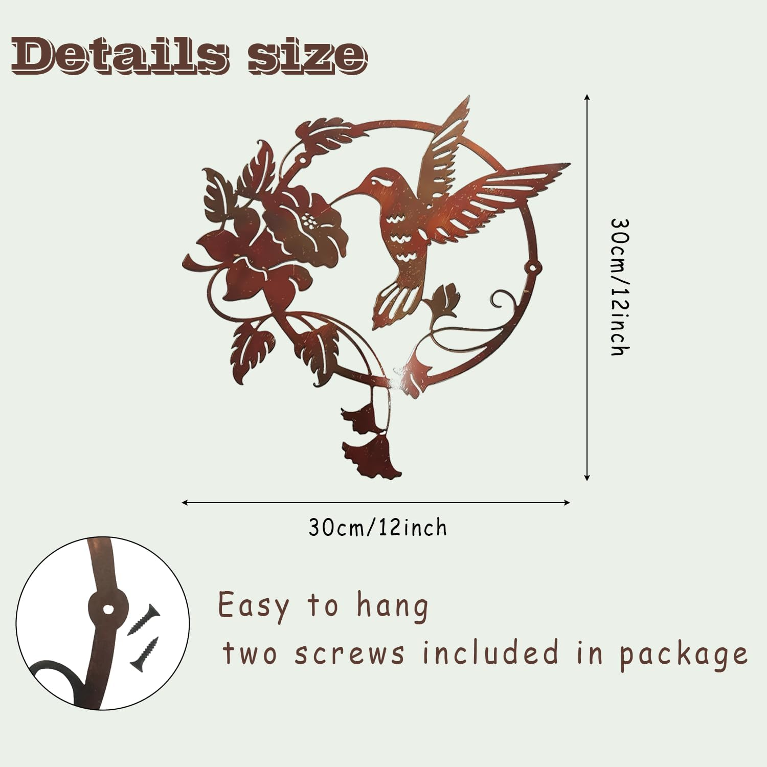 Round Metal Bird Wall Art Decor - Hummingbird Wall Art Silhouette for Your Patio, Garden, and Fence Art Decor, Bird Wall Silhouette Indoor and Outdoor Hanging (Brown) - Yellow image number 5