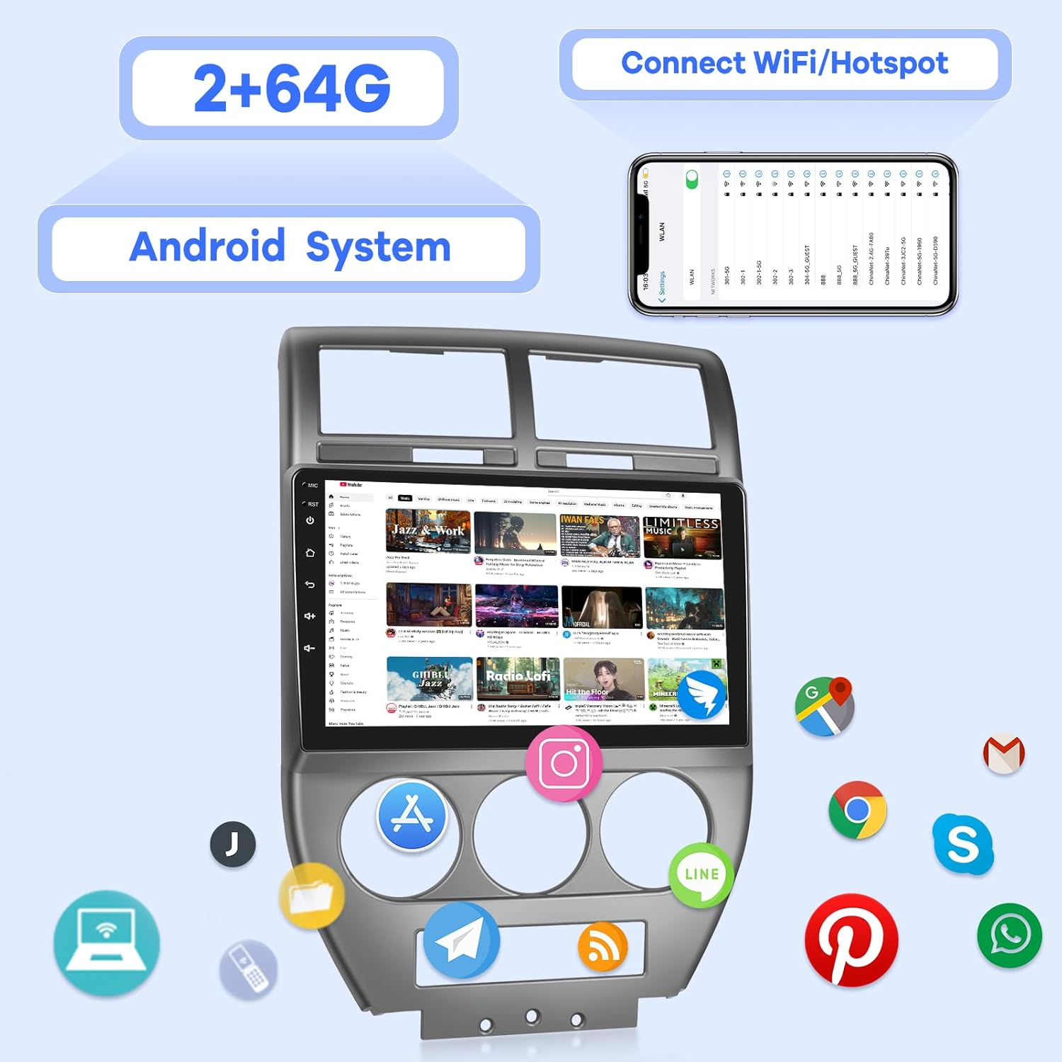 [2G+64G] Car Radio for Jeep Compass Patriot 2007 2008 2009, Android Touch Screen Patriot Stereo, Wireless Carplay/Android Auto/Bluetooth/Wifi image number 3