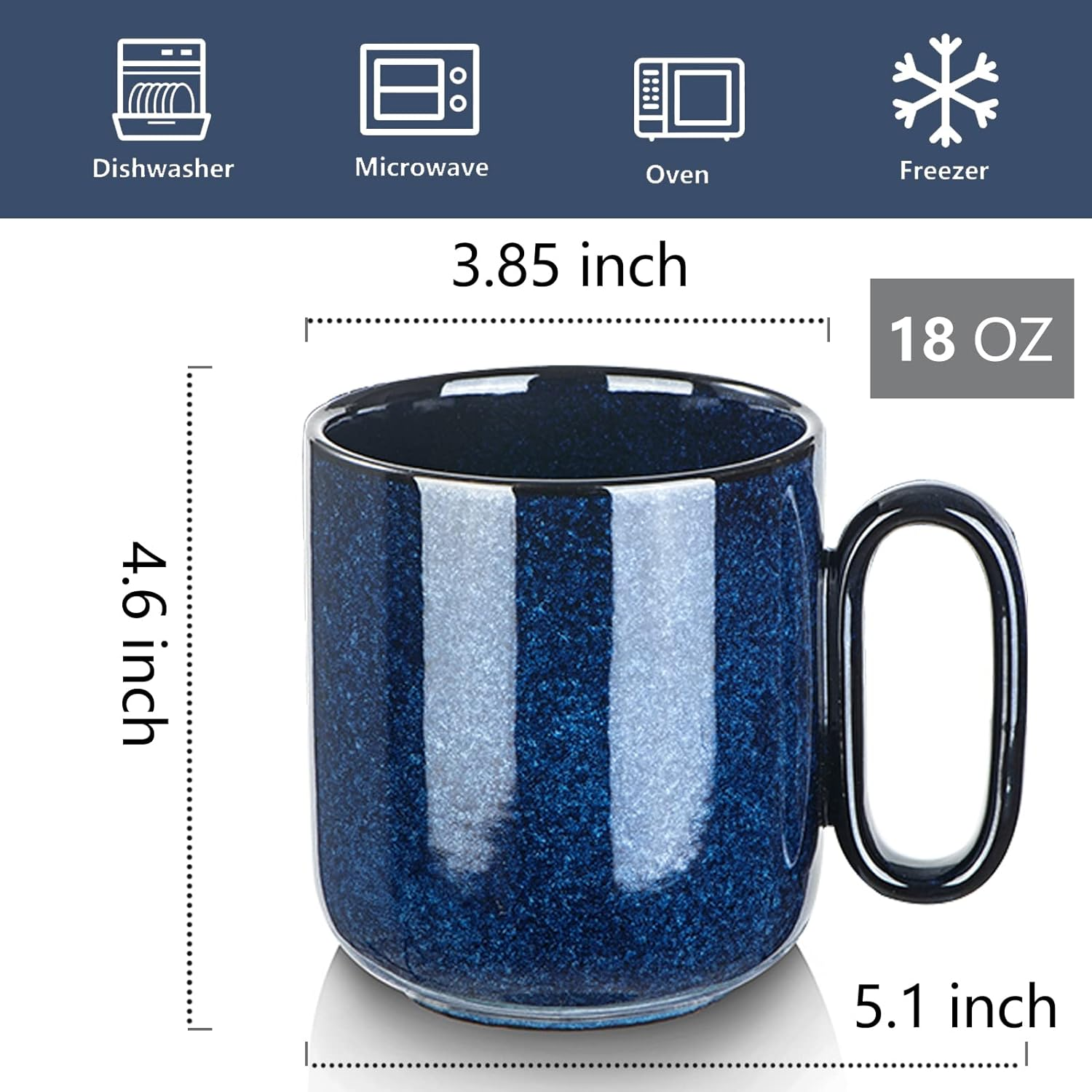 Vicrays Ceramic Coffee Mug Set - 18 Ounce Large Stoneware Mug for Men Women - Unique Glazed Porcelain Mugs with Handle for Coffee Latte Tea Milk Cocoa - Set of 4 (Blue)