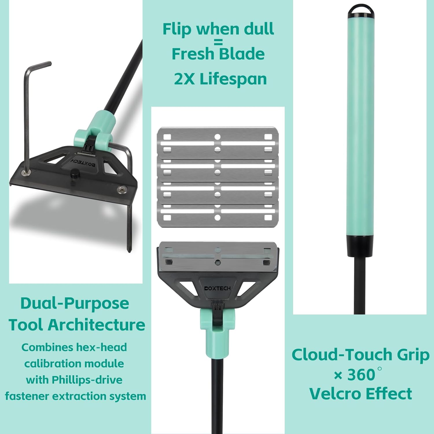 Boxtech Fish Tank Cleaner Kit, 2 in 1 Aquarium Algae Scraper with 5 Stainless Steel Blades, Adjustable Brush Head Angle and Handle Length Aquarium Cleaning Tool Set image number 1