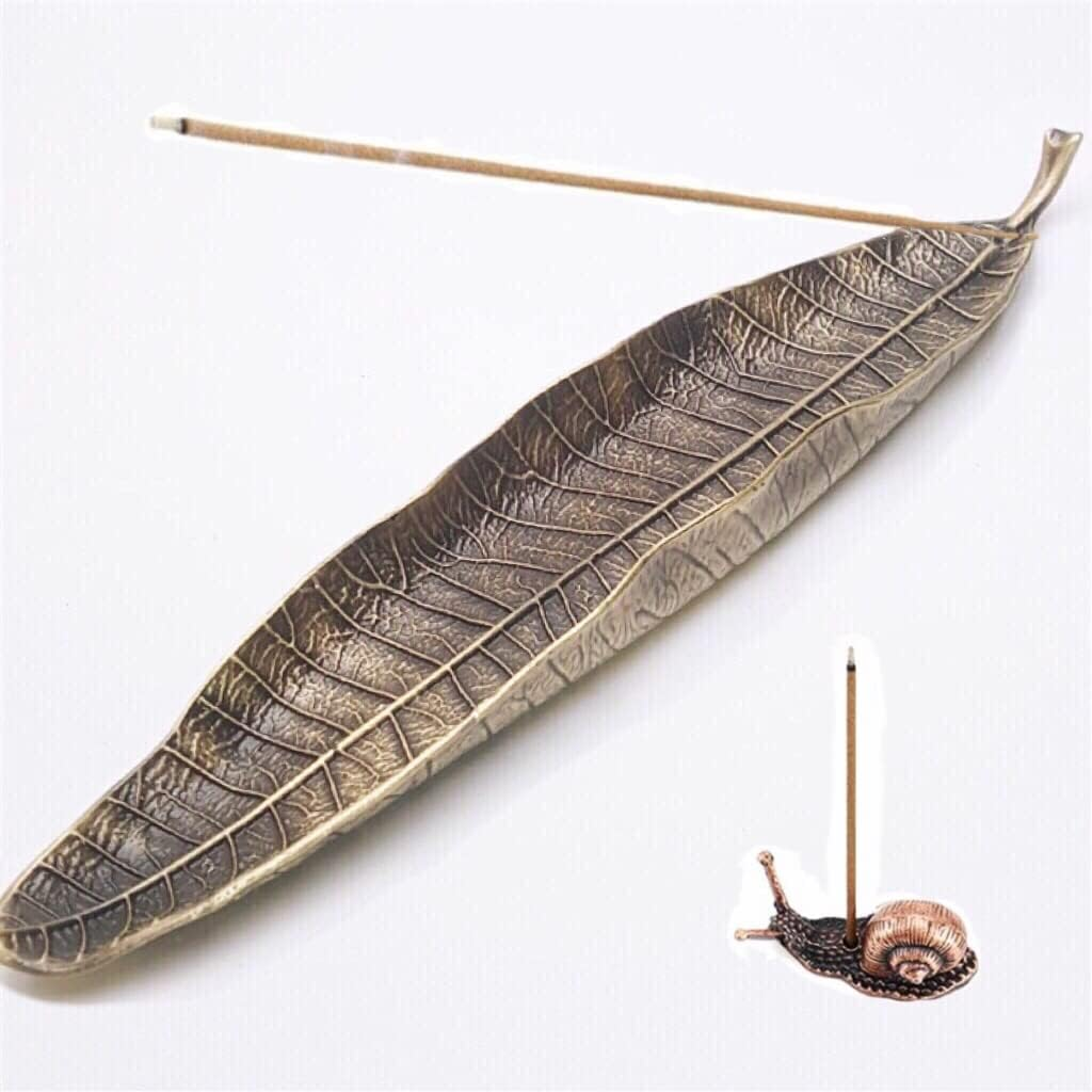 Incense Holder Set, Leaf and Snail Incense Burner, Incense Ash Catcher,Cute and Practical Incense Burner，Incense Sticks Holder for Counters, Meditation Room, Yoga, Home, Office (Bronze)