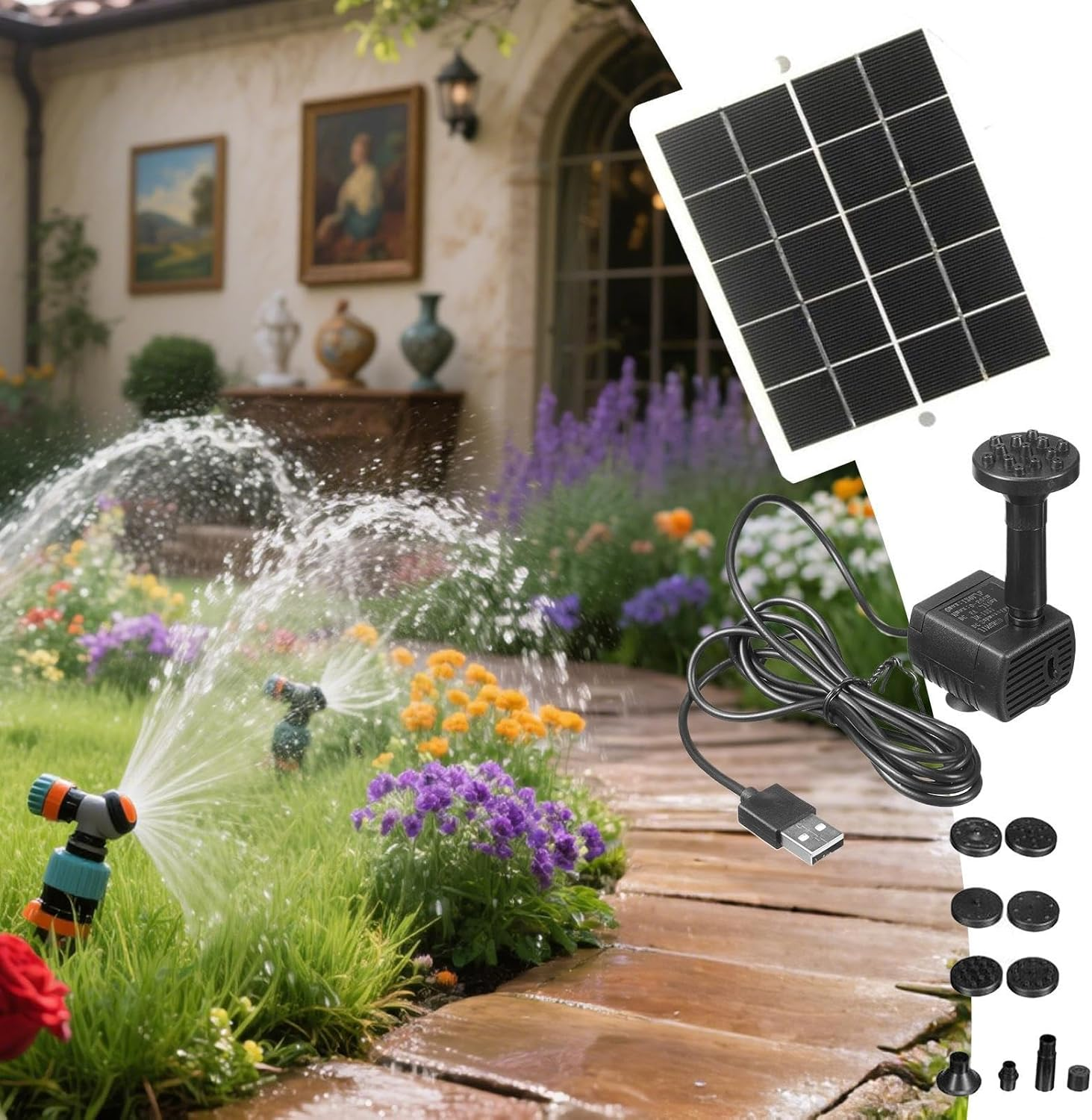 Solar Water Pump - 15W Outdoor Solar Charger Water Fountain Pump,Adjustable Watering System Garden Decor for Bird Bath Backyard Aquarium Outdoor Yard Wedding Lawn image number 2