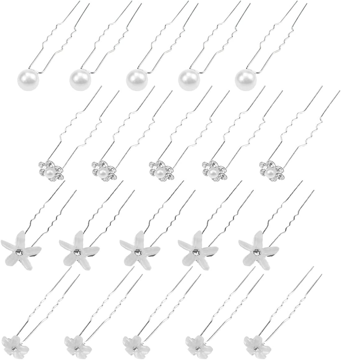 KINDOYO Bridal Wedding Hair Pins - U Shaped Hair Pins Pearl Hair Pins Rhinestone Hair Bun Pins Flower Hair Clip Hair Accessories for Women Girl - Style B(20PCS)