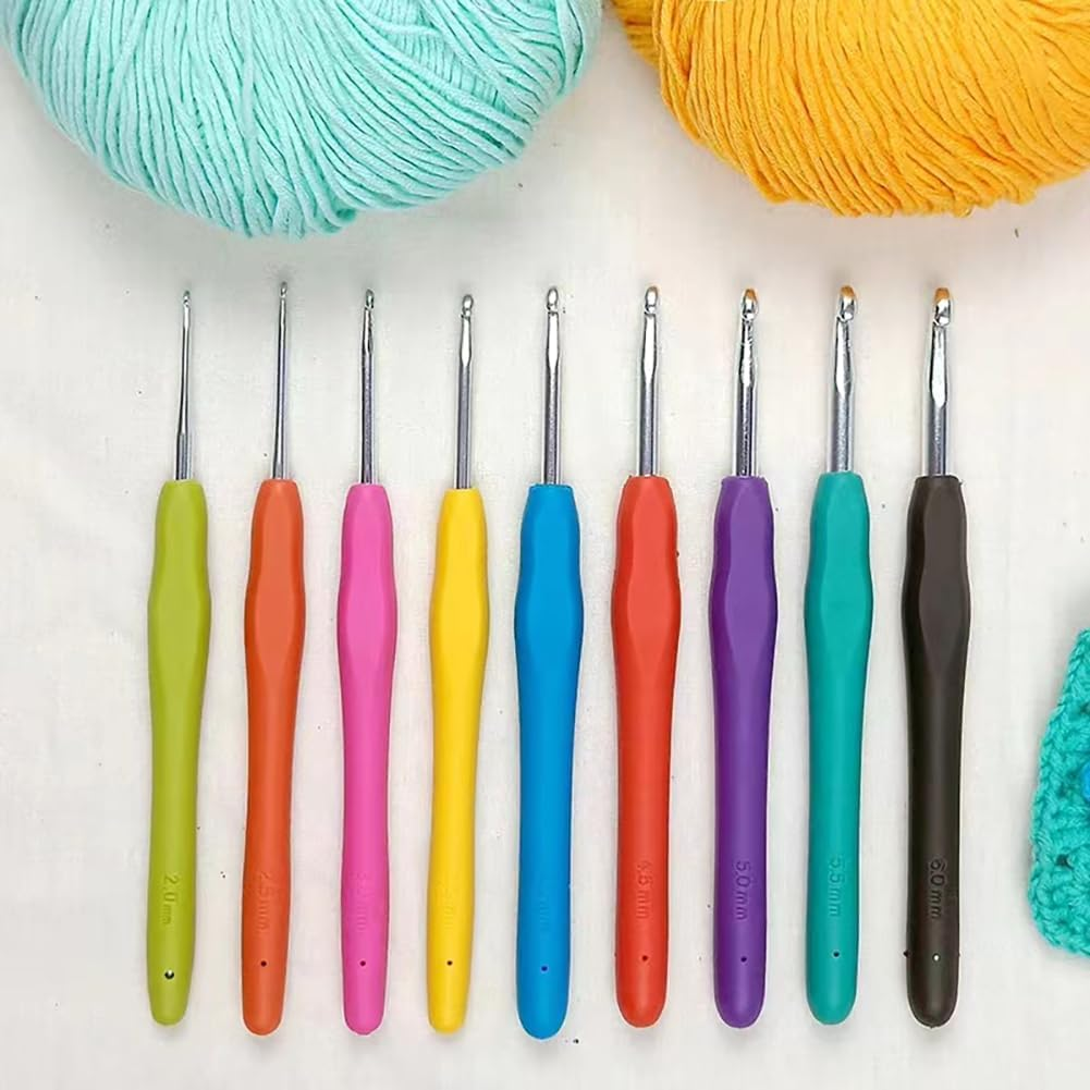 Crochet Hooks Set, Ergonomic Handle Crochet Hook Needles for Arthritic Hands, Knitting & Crochet Supplies for Beginners, Extra Long Crochet Needles Size (2.0Mm-6.0Mm) 9 Pack image number 1