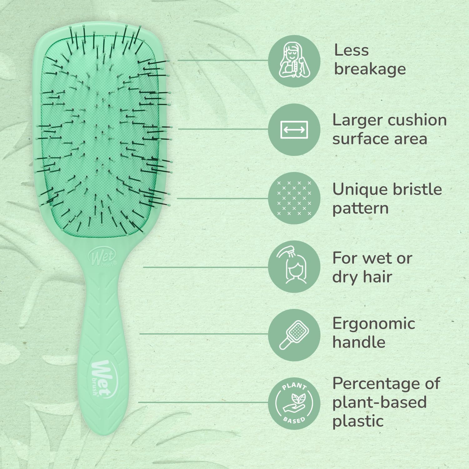 Wet Brush Go Green Thick Hair Paddle Detangling Brush, Green - Ultra-Soft Intelliflex Bristles with Aquavent - Gently Loosens Knots While Minimizing Pain - Curly, Coarse, Long, Wet & Dry Hair image number 5