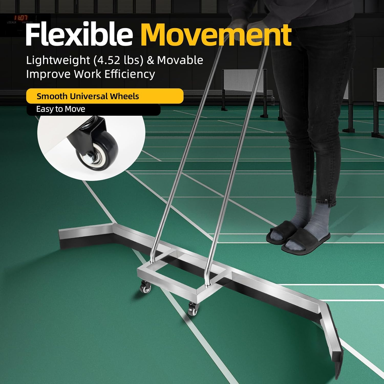 Tennis Court Squeegee, Aluminium Rain Shuttle Sweeper Squeegee Broom with Handle and Wheels, Professional Sports Surface Water Wiper with EVA Foam Blade image number 1