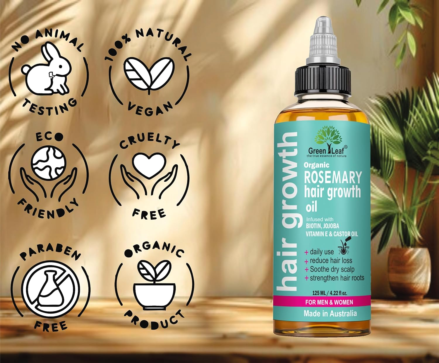 Organic Rosemary Hair Oil, Infused with Biotin, Jojoba, Argan, and Almond Oil for Hair Strengthening Nourishing, Volumizing, for All Hair Types, Non GMO| 125 ML. image number 2