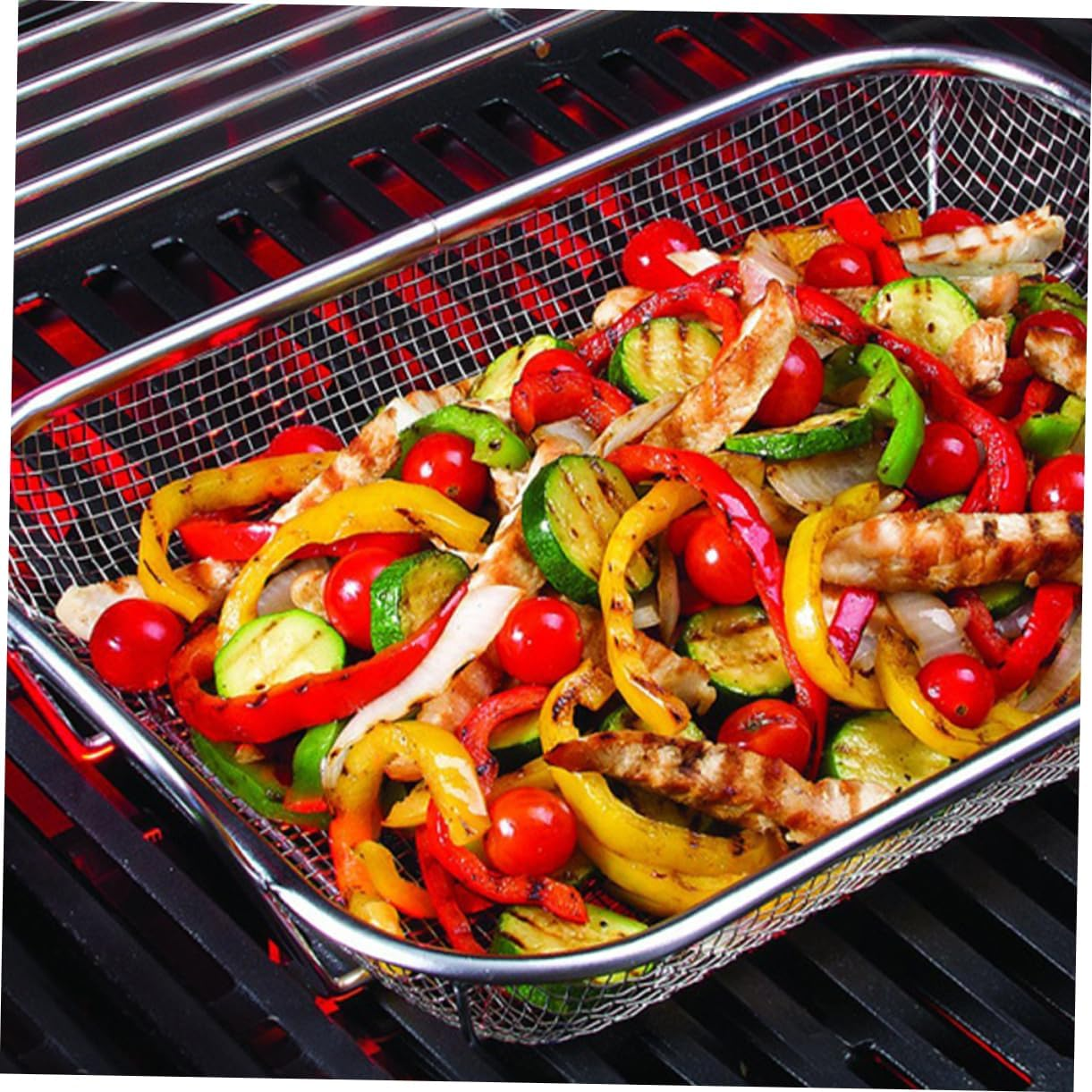 Sosoport Grill Basket Barbecue Basket Stainless Steel Food Tray Strainer Tray for BBQ Portable Handle Design image number 6