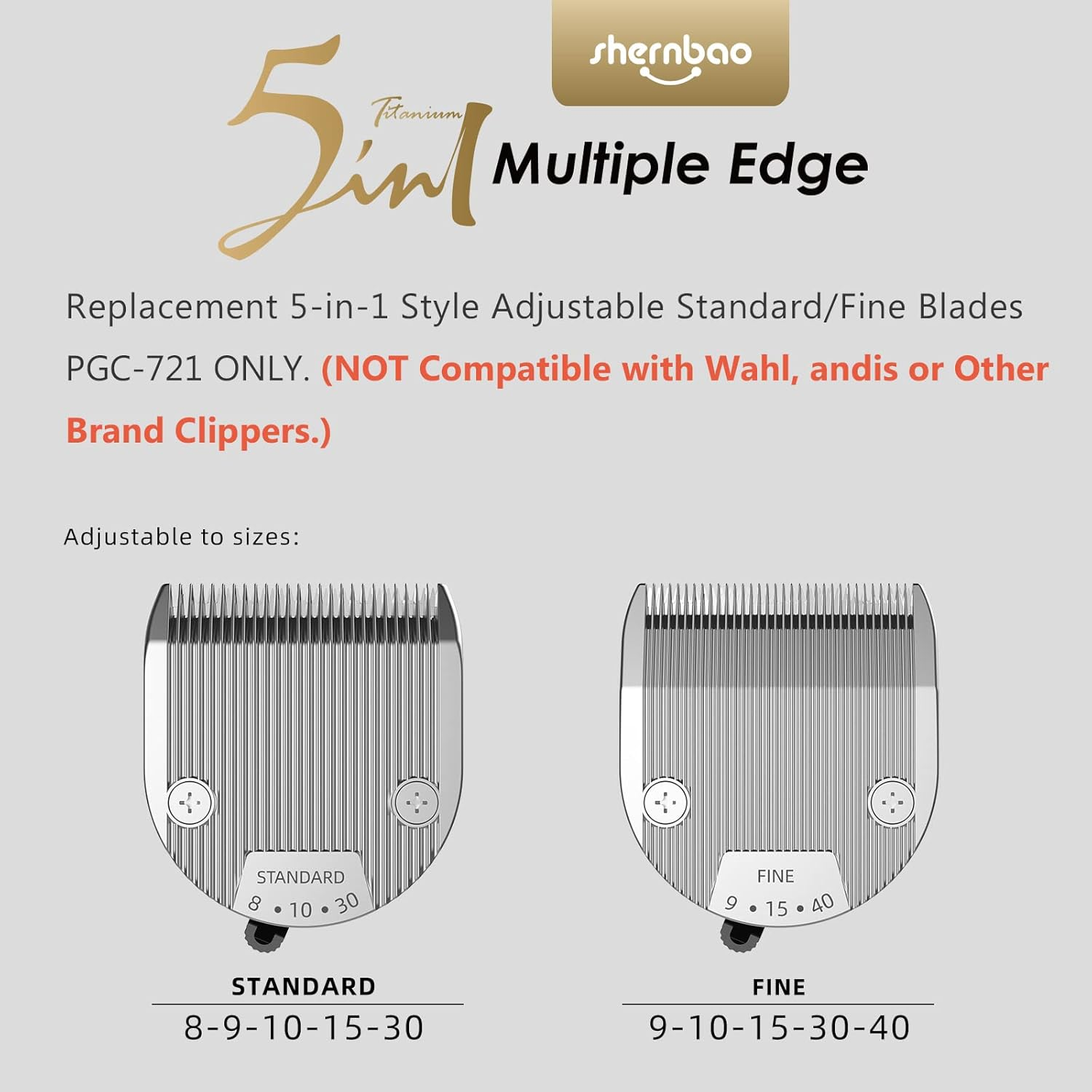 Shernbao Replacement 5-In-1 Adjustable Standard/Fine Blades for Shernbao PGC-721 Clippers ONLY. (NOT Compatible with Wahl, Andis or Other Brand Clippers.) image number 5