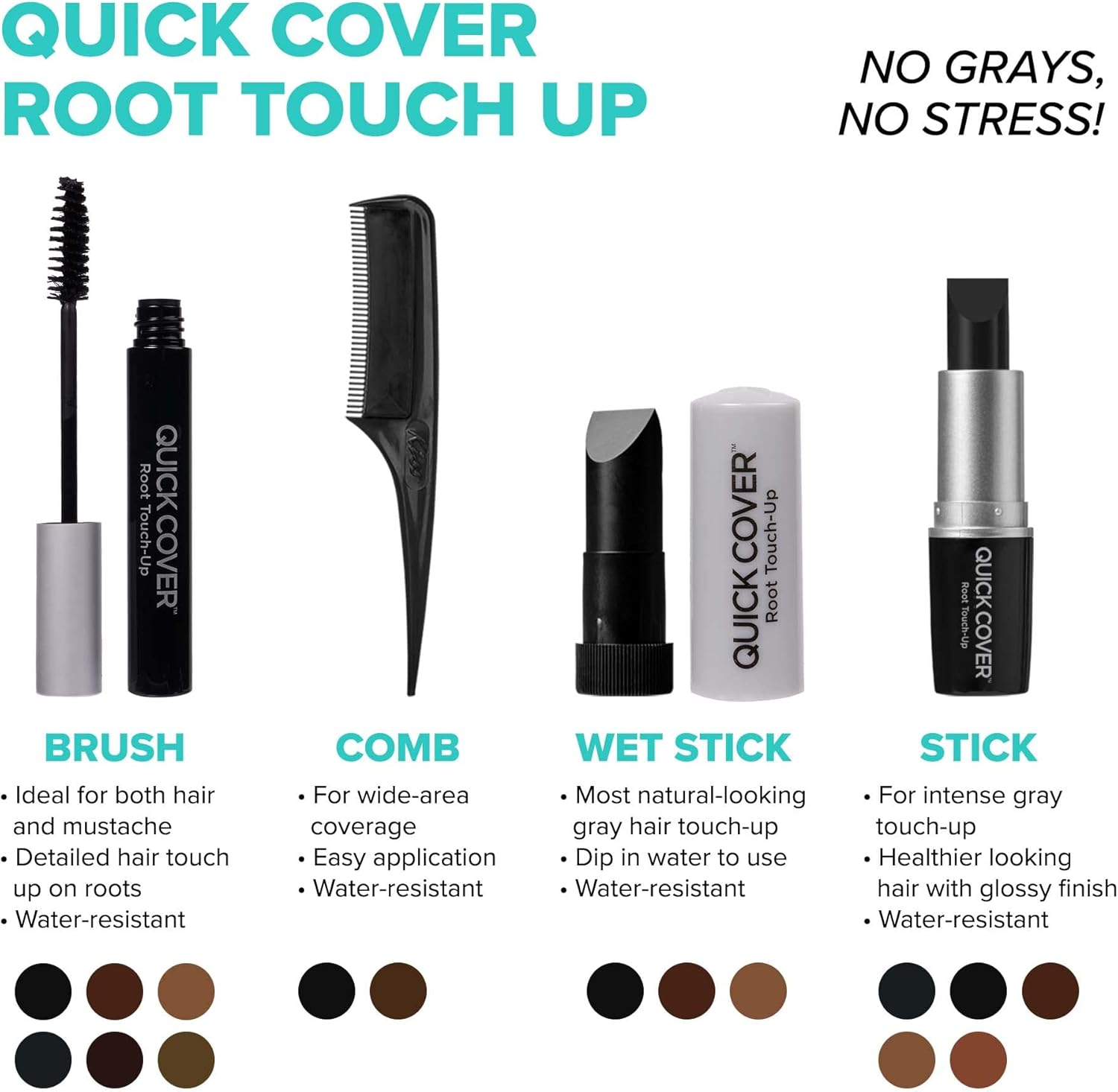 Kiss Quick Cover Grey Hair Touch Up, Root Touch Up, Moisturise and Shine, Brush Type & Stick Type Set (Jet Black)