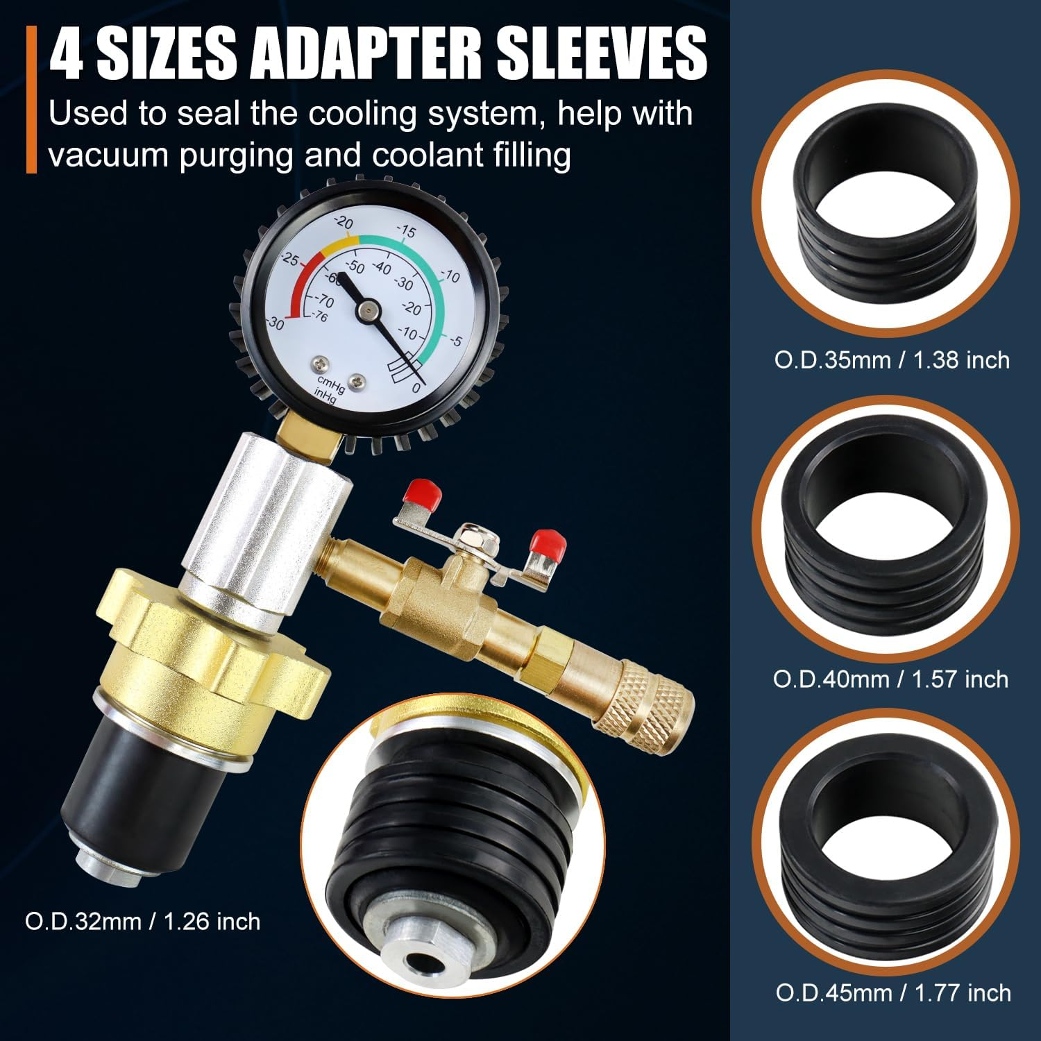 ADAFIRST Automotive Radiator Coolant Vacuum Refill Tool Kit, Engine Cooling System Vacuum Purge & Fill Tool Set with Universal Adapters (O.D. 32Mm 35Mm 40Mm 45Mm) for Car SUV Truck Airlift, Black Case - Black Case image number 3