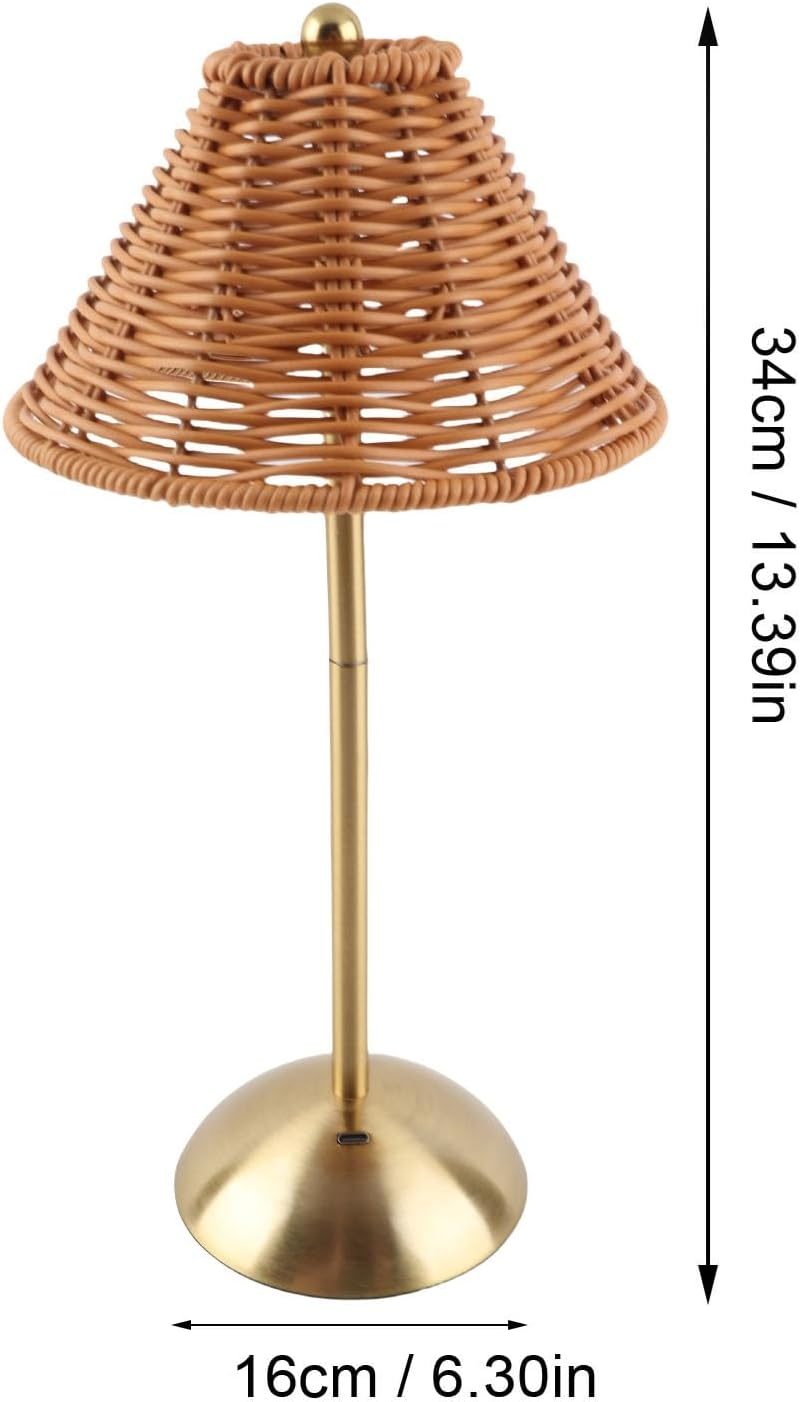 Asixxsix Boho Rattan Table Lamp, Rechargeable Dimmable LED Bedside Lamp, Boho Cordless Table Lamps Decorative Lighting for Home Restaurant Hotel Dining Table Kitchen image number 5