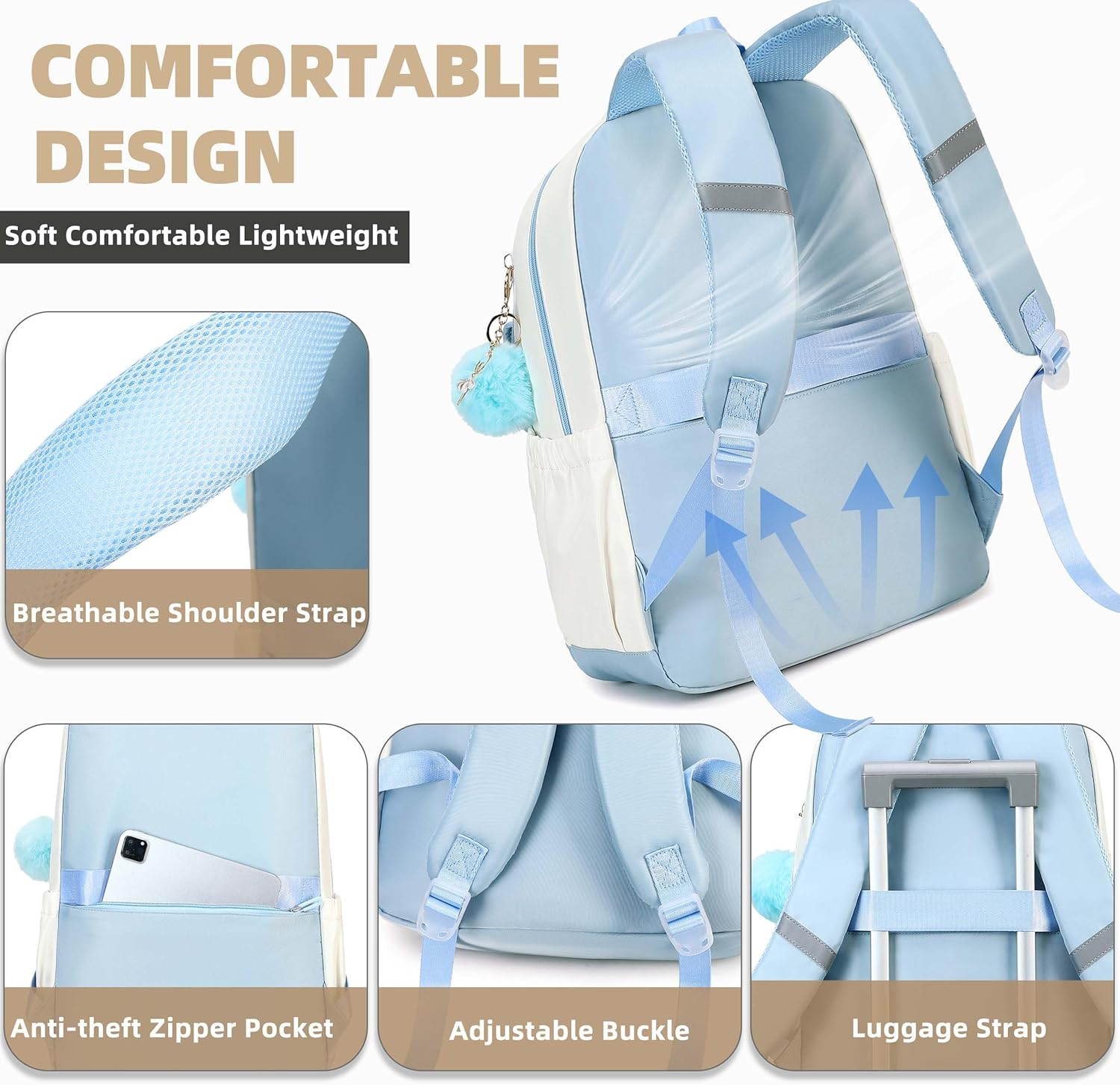 AO ALI VICTORY School Backpack for Teens Girls Women 15.6 Inch Laptop College Travel Work Backpacks Kids Elementary Bookbag