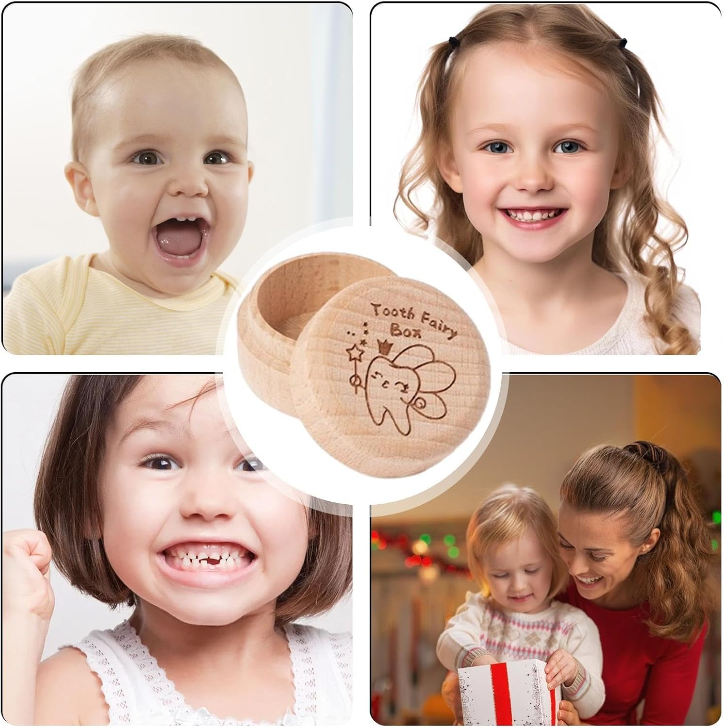 Baby Tooth Box - Cute Carved Wooden Box, Tooth Keepsake Box for Baby Teeth, Carved Box for Lost Teeth, Cute Wooden Tooth Storage Organizer, Baby Tooth Container for Kids | Fairy Gift, Baby - Raw Wood Color 1 image number 6