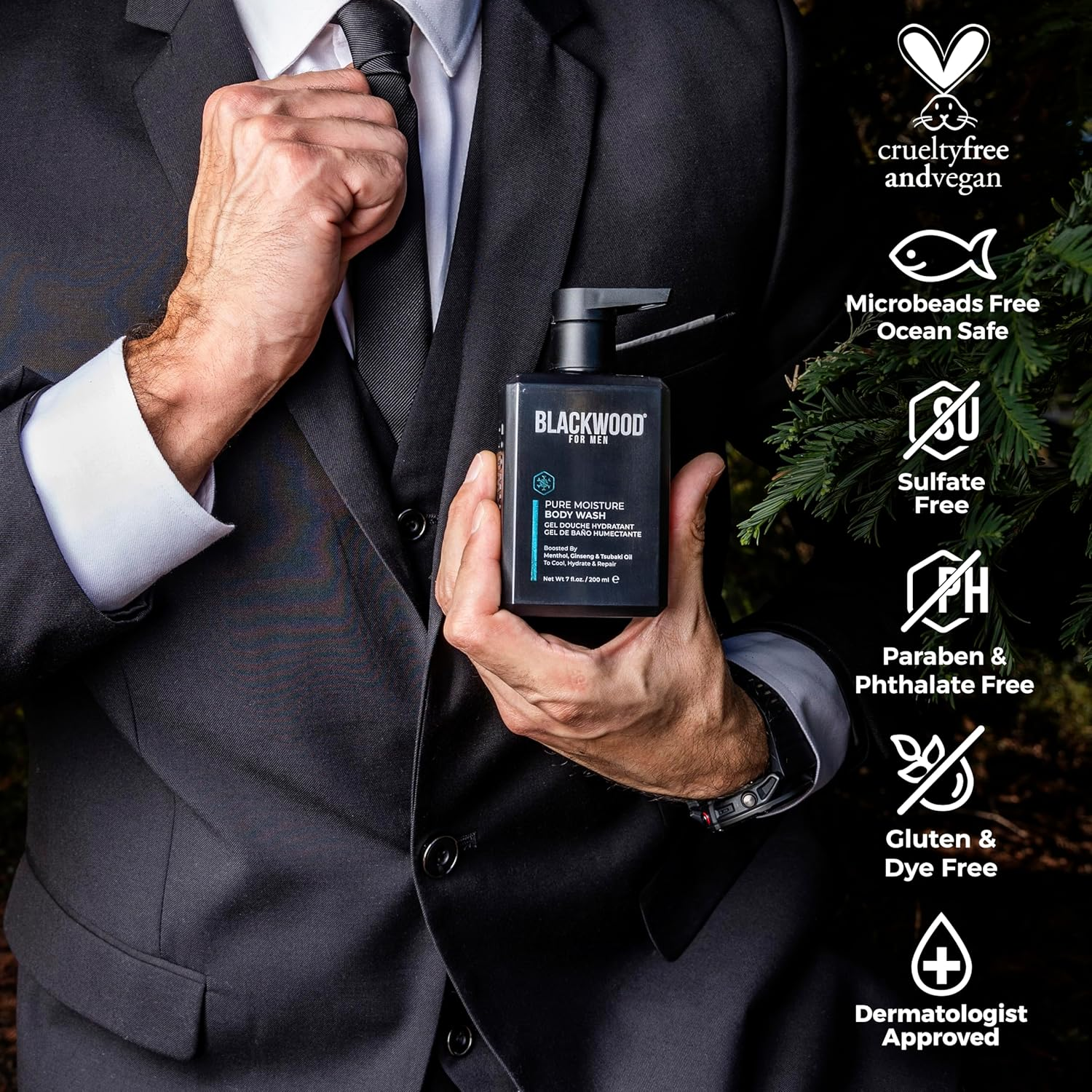 Blackwood for Men Pure Moisture Body Wash W/Pump | Men&rsquo;S Natural Gel Body Wash |Sulfate-Free for Dry Sensitive Skin | Ginseng + Cooling Menthol for Workout Recovery image number 5