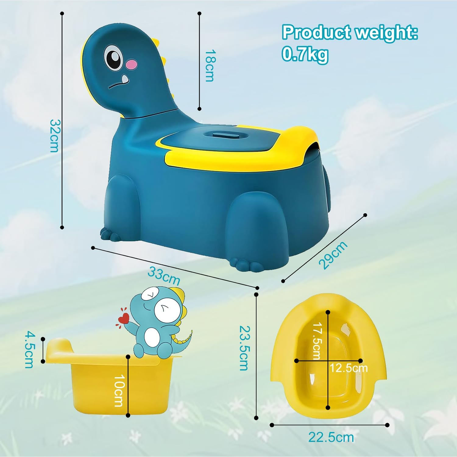 Dinosaur Potty Training Seat for Toddlers with Non-Slip Rubber Base, 110Lbs Capacity, Portable Travel Potty for Boys & Girls, Baby Potty Training Toilet Seat, Toilet Seat for Toddler (Blue) - Deep Red image number 5