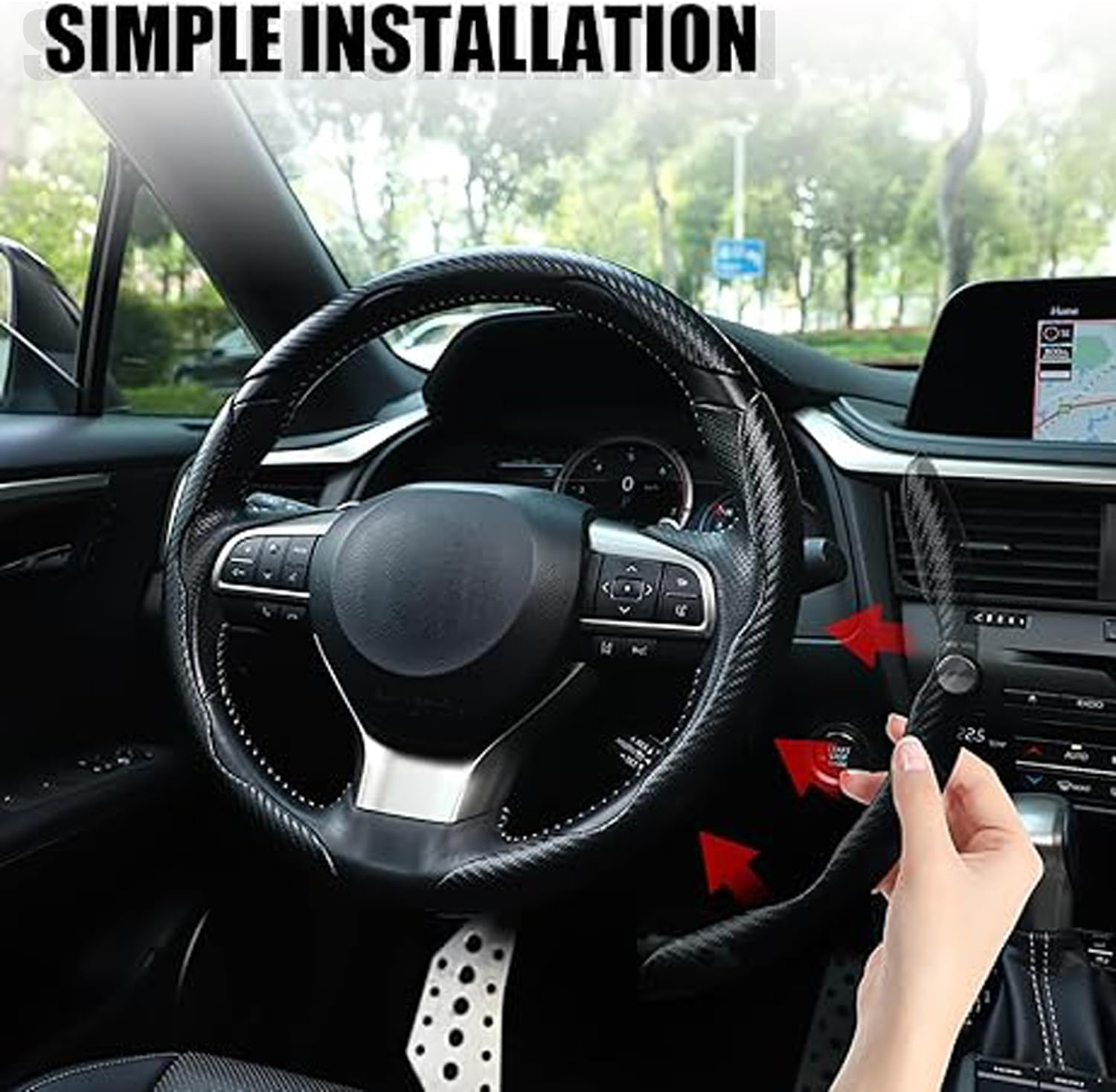 WEZCHUGHAOL Carbon Fiber Steering Wheel Cover, 3Pcs Segmented Anti-Slip Universal Fit for Cars &ndash; Durable Protector for Men & Women, Fits 99% Vehicles (Black) image number 5