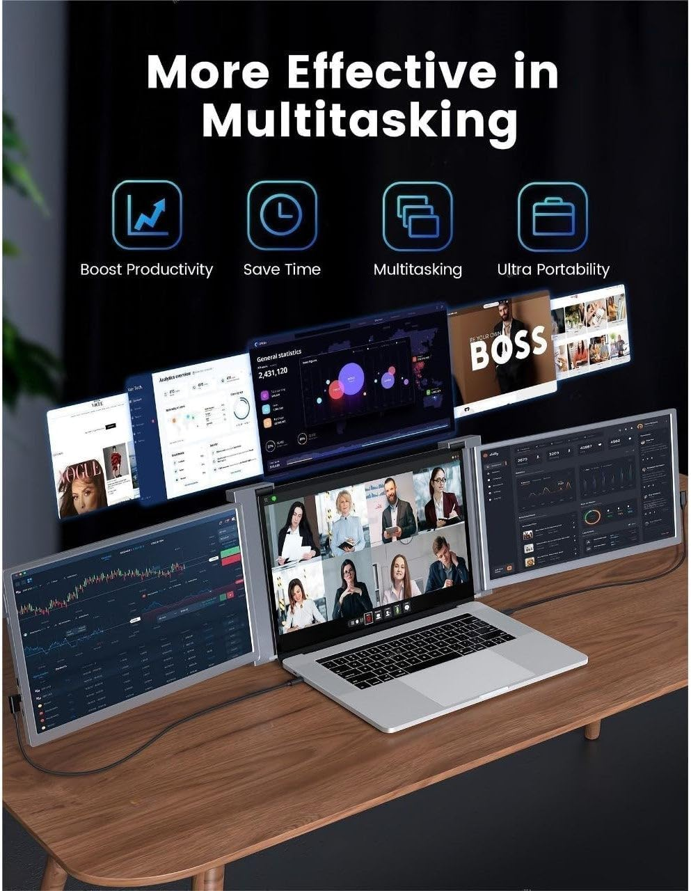 Trion Portable Monitor Extender for Laptop Full HD Foldable Dual Screen 15.6 Inches - Grey (1 Year AU Warranty) image number 4