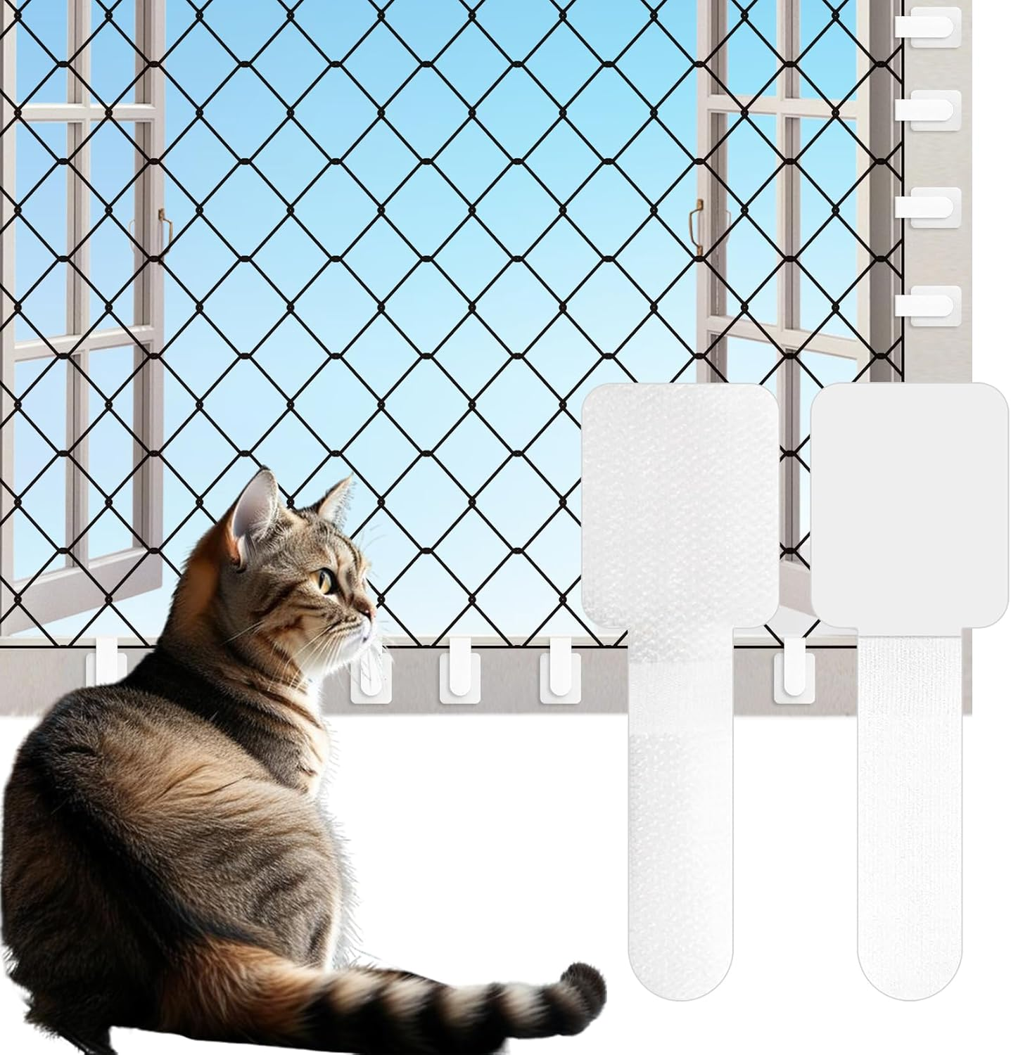 Jurcicat Pack of 100 Cat Net for Balcony, No Drilling, Outdoor Adhesive Hooks, Fixation for Balcony Net for Cats, Cat Net Attachment (Without Cat Net) image number 5