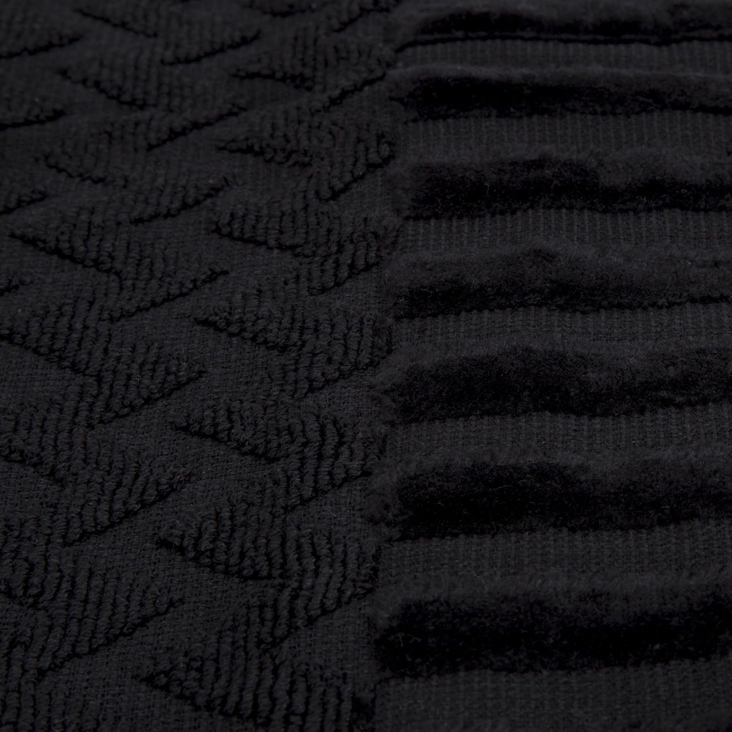 Lavish Home 6-Piece Cotton Deluxe Plush Bath Towel Set &ndash; Chevron Patterned Plush Sculpted Spa Luxury Decorative Body, Hand and Face Towels (Black), 27"X54"X0.25"