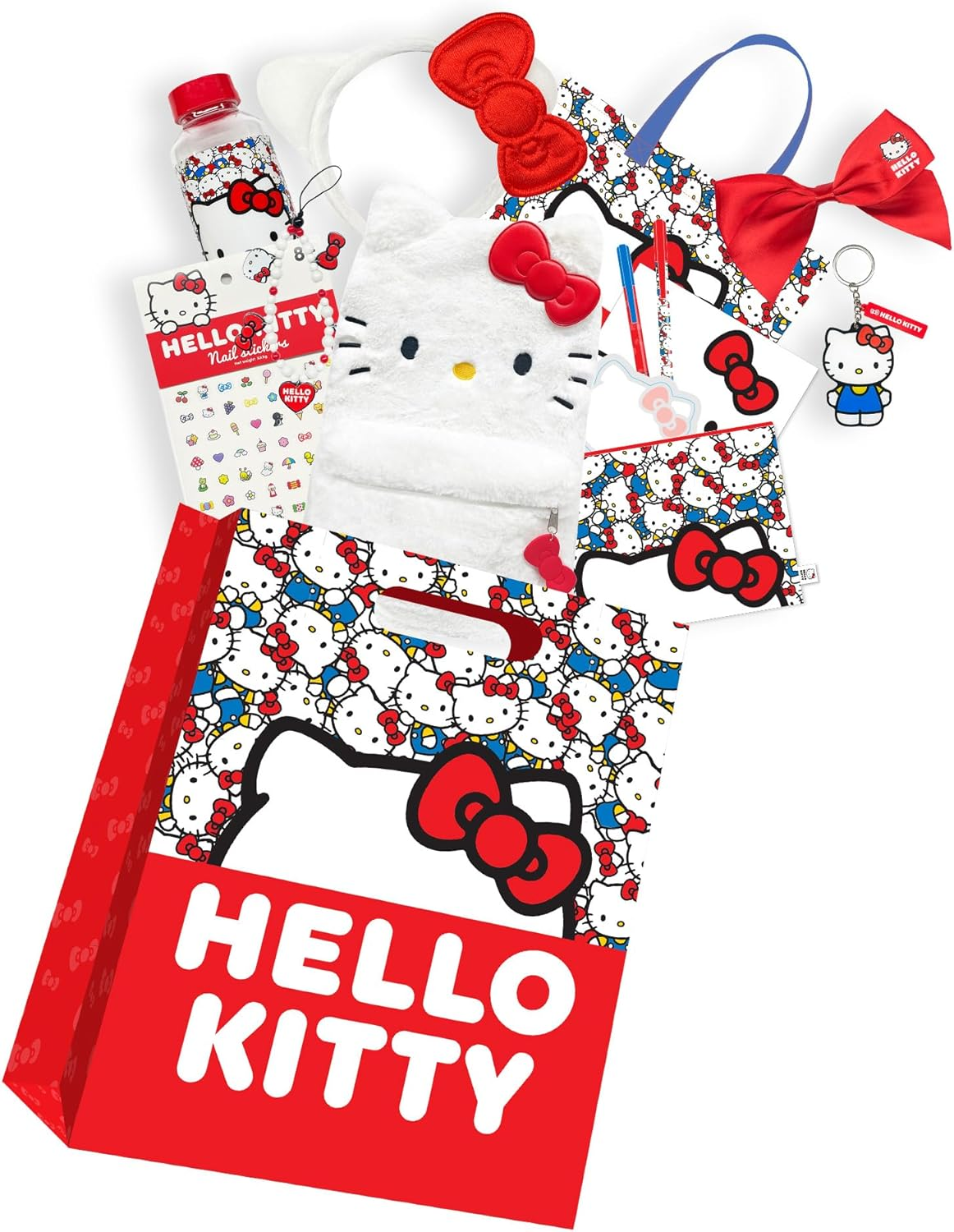 Hello Kitty Red Showbag 5 - Collectible Bag with Backpack, Drink Bottle, Headband, Bow, Phone Charm, Keychain, Nail Stickers, Stationery Set and Reusable Tote image number 2
