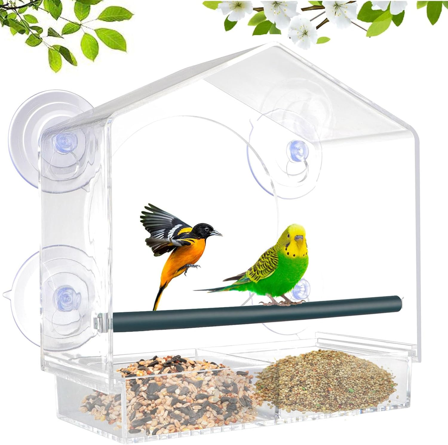 Window Bird Feeder, Bird Feeders for outside Hanging, Window Feeders for Birds with Strong Suction Cups, Bird House Shape D&eacute;cor, Fits for Finches,Cardinals,Chickadees Etc.