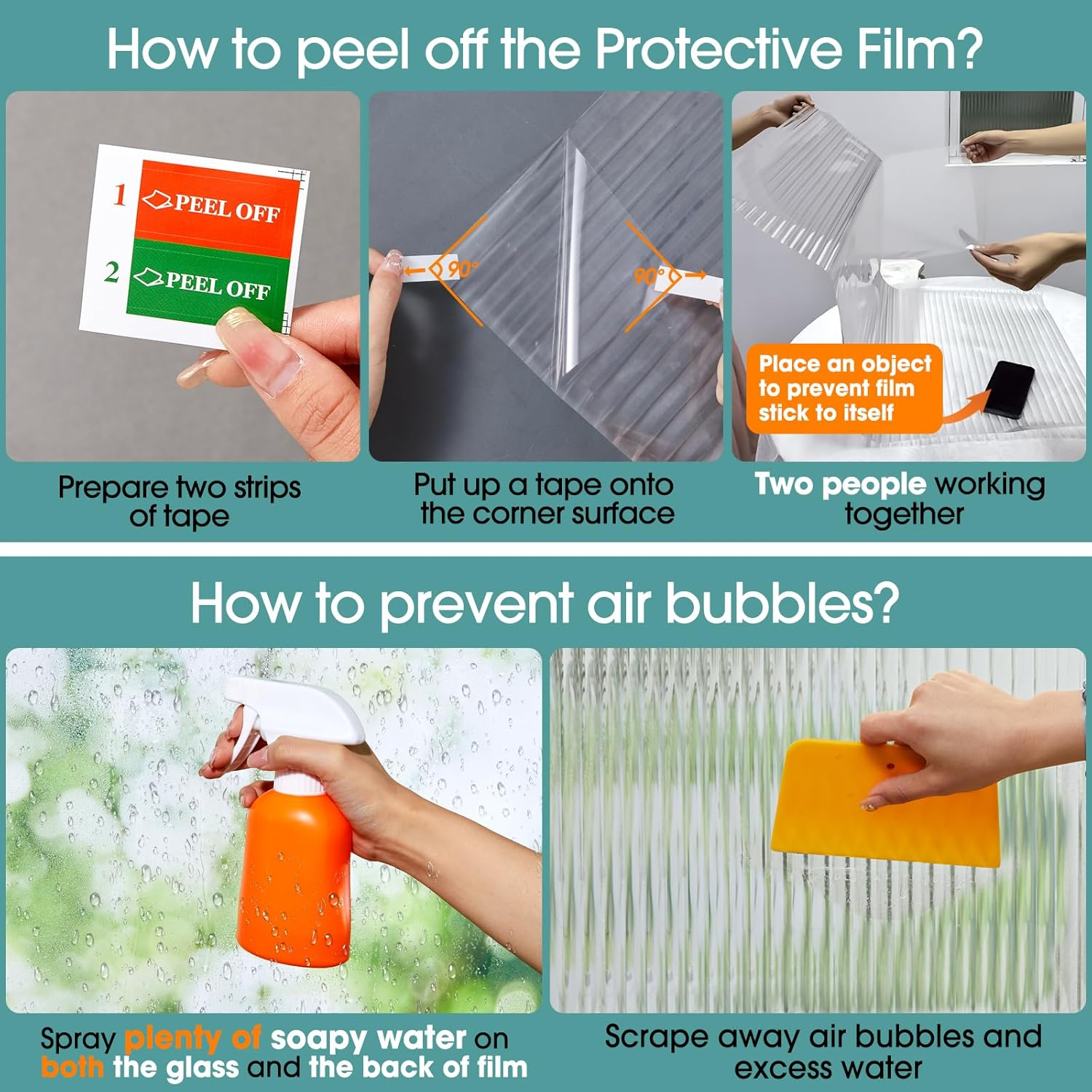 Coavas Window Privacy Film Reeded Glass: Frosted 3D Fluted Glass Window Cling, Adhesive Vinyl Decorative Door Stickers for Bathroom Home Sun Blocking,17.5X78.7 In, Translucent image number 6