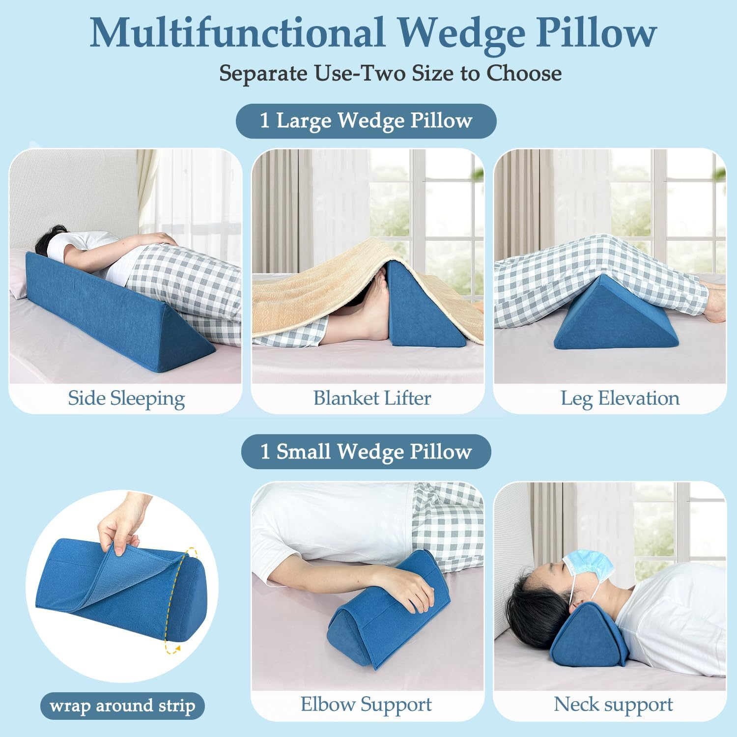 NEPPT Wedge Pillow Body Position Wedges Back Positioning Elevation Pillow Case Pregnancy Bedroom Eevated Body Alignment Ankle Support Pillow Leg Bolster (2-In-1) image number 4