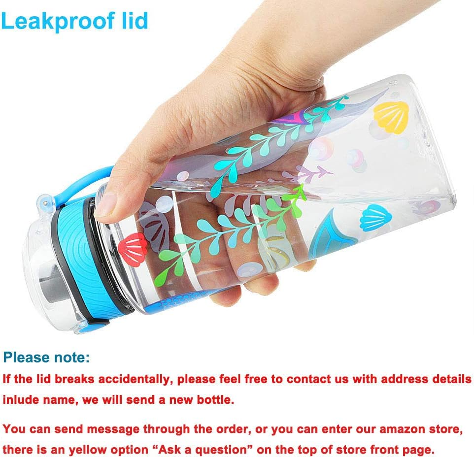 Cute Water Bottle for School Kids Girls, BPA FREE Tritan & Leak Proof & Easy Clean & Carry Handle, 23Oz/ 680Ml - Mermaid - Flamingo image number 3