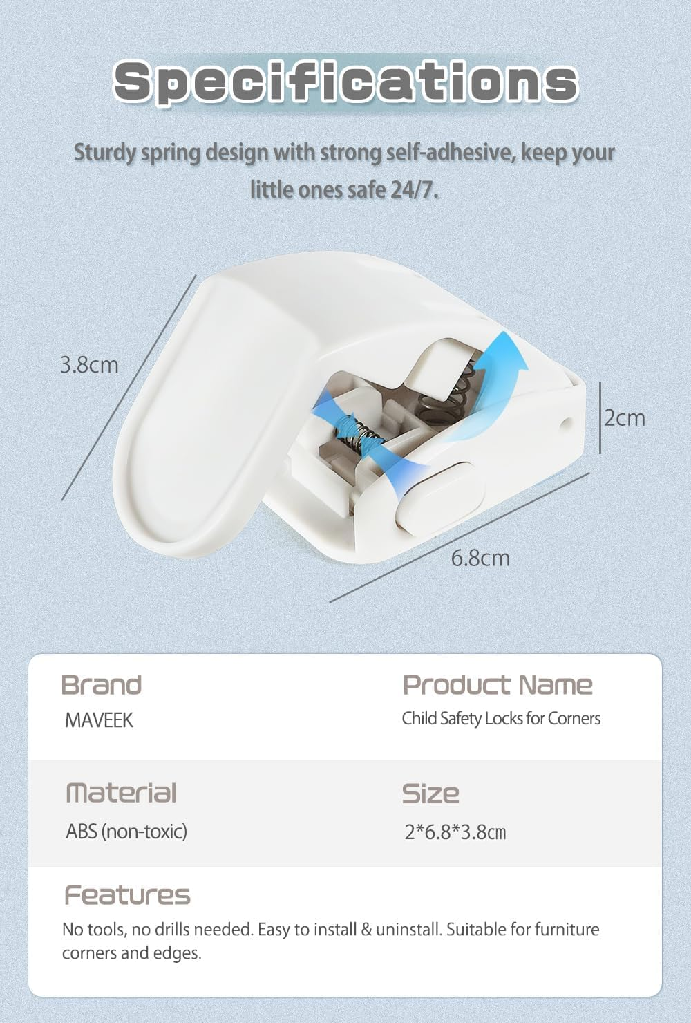 4 Piece Child Drawer Lock, Child Safety Cabinet Locks, Baby Proofing Cabinets, Drawer Lock, Strong Adhesive, No Drilling, for Bedstand Drawers, Room Side Furniture Corner Edge image number 1