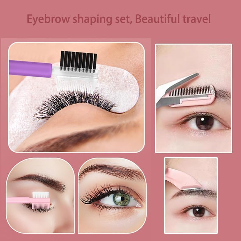 Eyebrow Kit 4-In-1 Professional Brow Shaping Set with Eyebrow Razor, Scissors, Stencil & Guide - Reusable Silicone Tools for Perfect Eyebrows at Home (Pink)