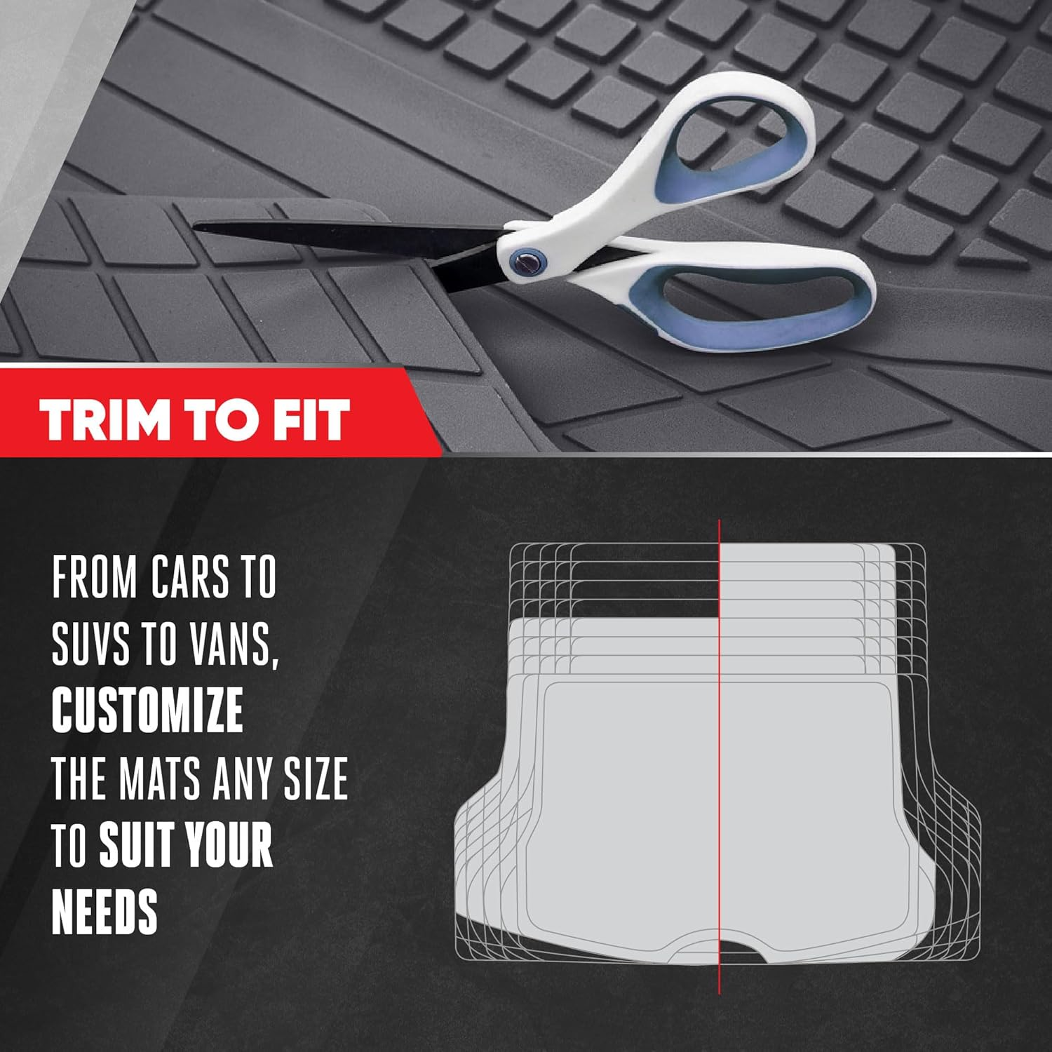 Motor Trend Premium Flextough All-Protection Cargo Mat Liner &ndash; W/Traction Grips & Fresh Design, Heavy Duty Trimmable Trunk Liner for Car Truck SUV, Black (OF-985-BK) - Black image number 4