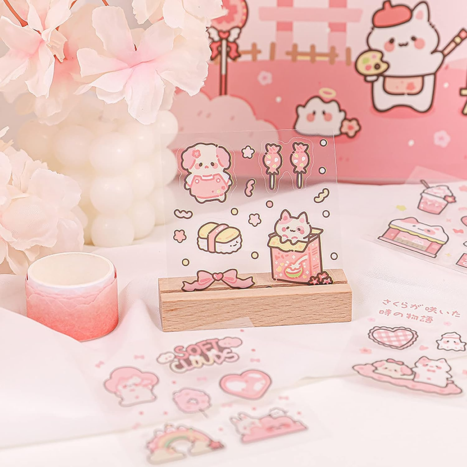 Doraking Vinyl Transparent Flower Stickers - Kawaii Cute Stickers for Journaling & Scrapbooking - 200 Sheets - Kids, Teens & Adults image number 2