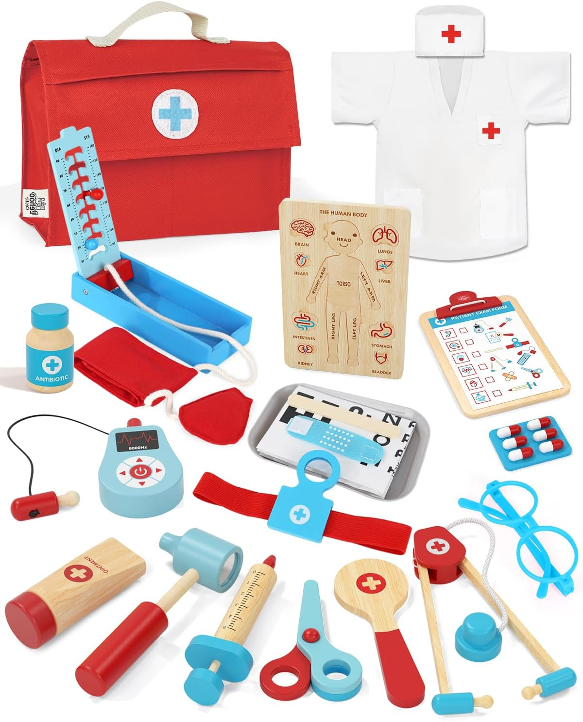 Kids Doctor Set, Toy Medical Kits 23 PCS, Pretend Play Doctor Kit Kids with Doctor Costume Doctor Bag Stethoscope, Role Play Set for 3 4 5 Year Boys image number 3